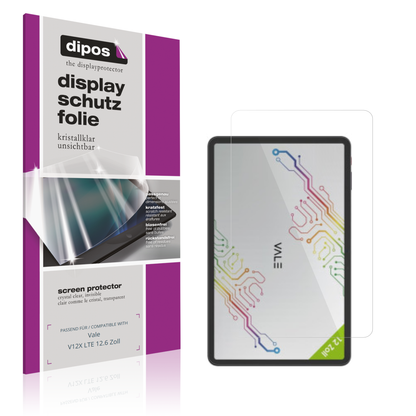 Klare Displayschutzfolie von dipos passend für Vale V12X LTE 12.6 Zoll, präziser Zuschnitt und blasenfrei montiert