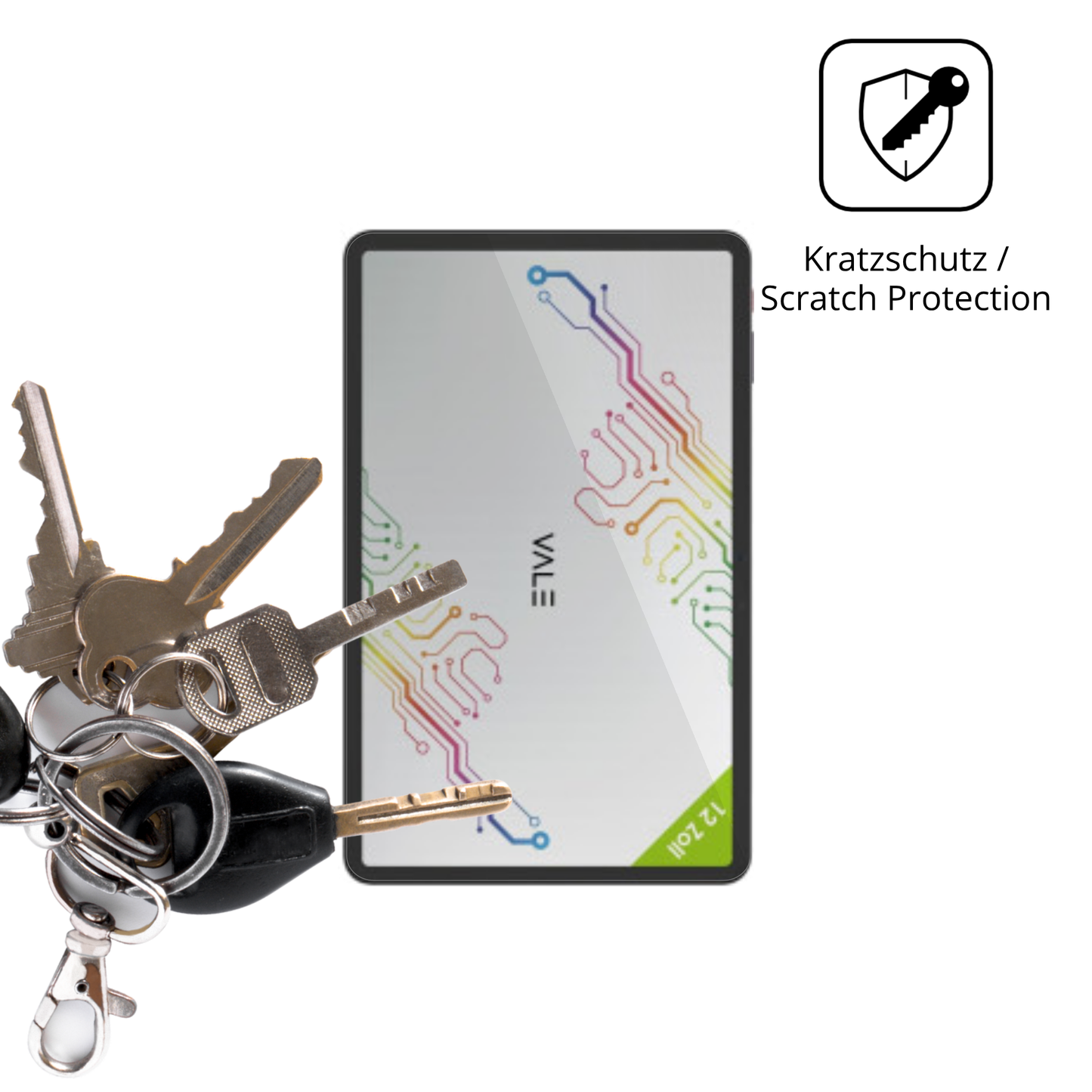 Schutz gegen Kratzer auf dem Vale V12X LTE 12.6 Zoll Glas durch Schlüssel oder Ähnliches