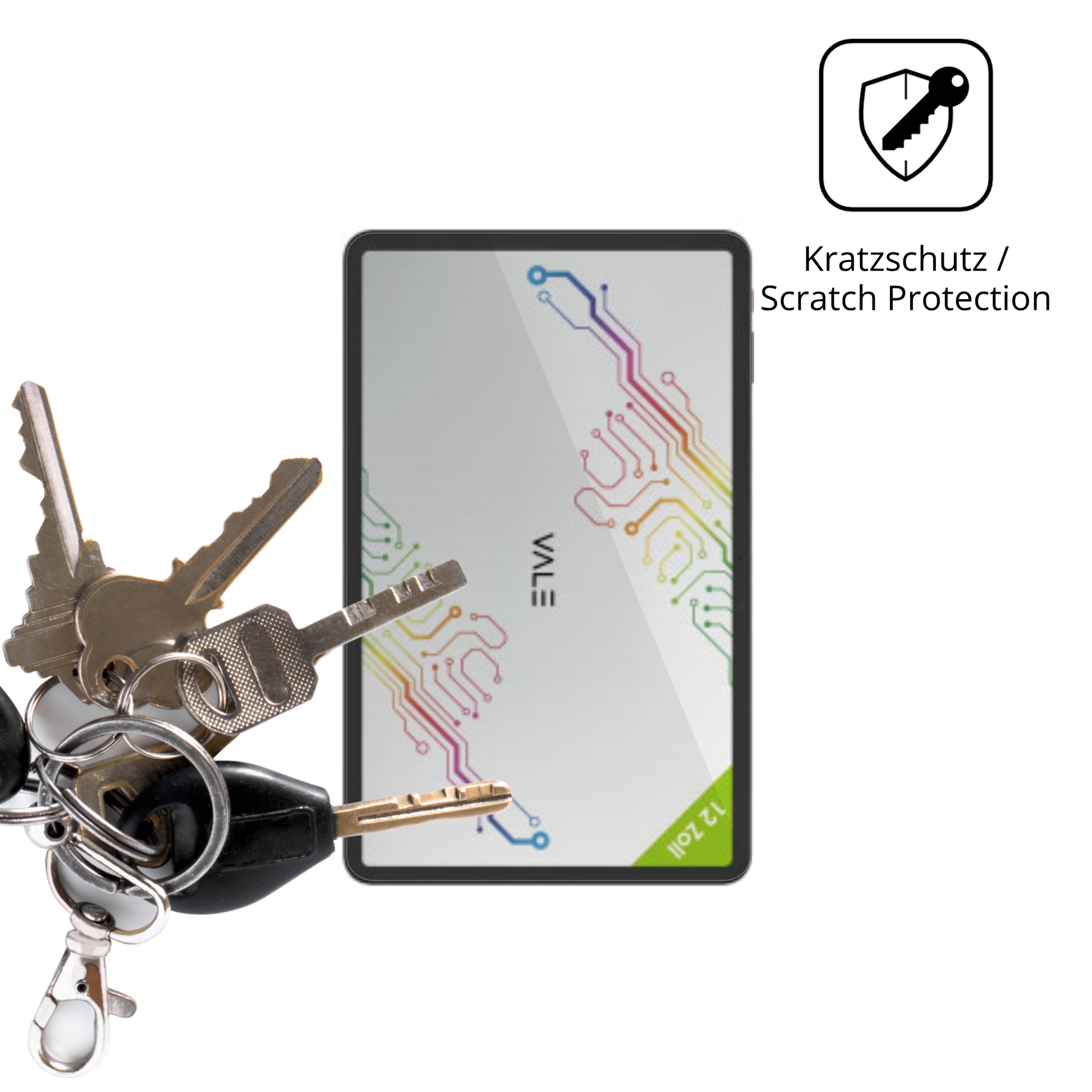 Schutz gegen Kratzer auf dem Vale V12X LTE 12.6 Zoll Glas durch Schlüssel oder Ähnliches