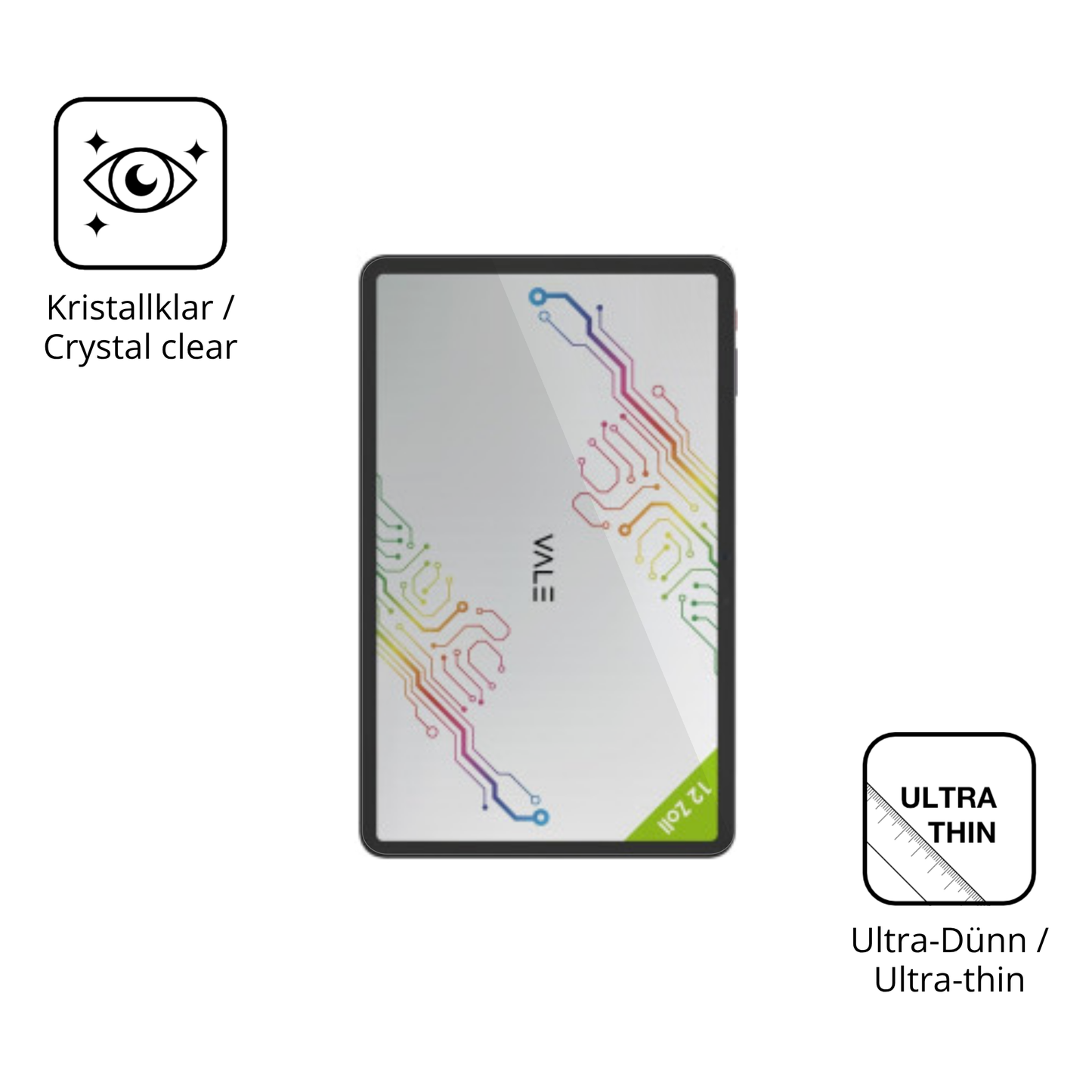Dünne und klare Folie passend zugeschnitten für Vale V12X LTE 12.6 Zoll