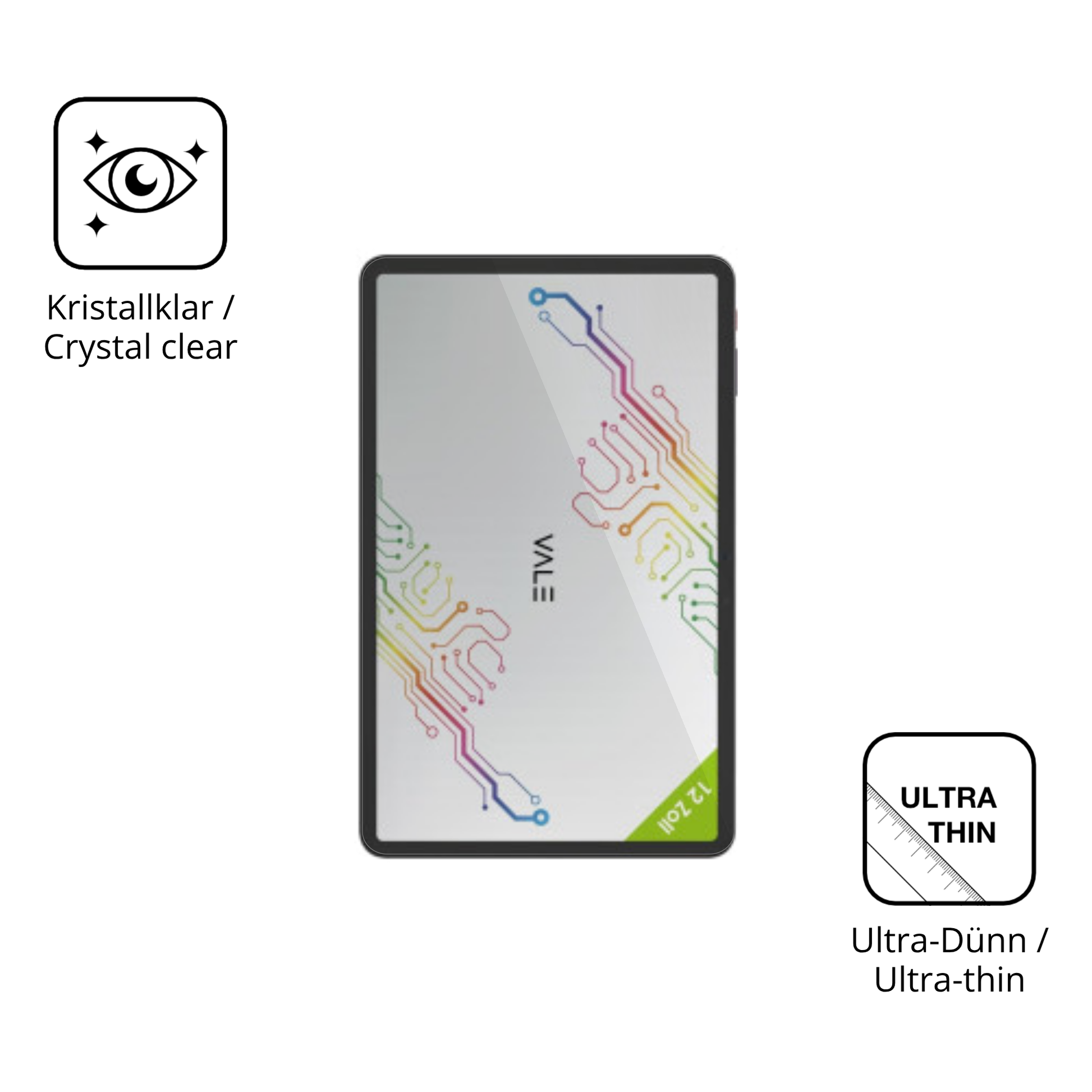 Dünne und klare Folie passend zugeschnitten für Vale V12X LTE 12.6 Zoll