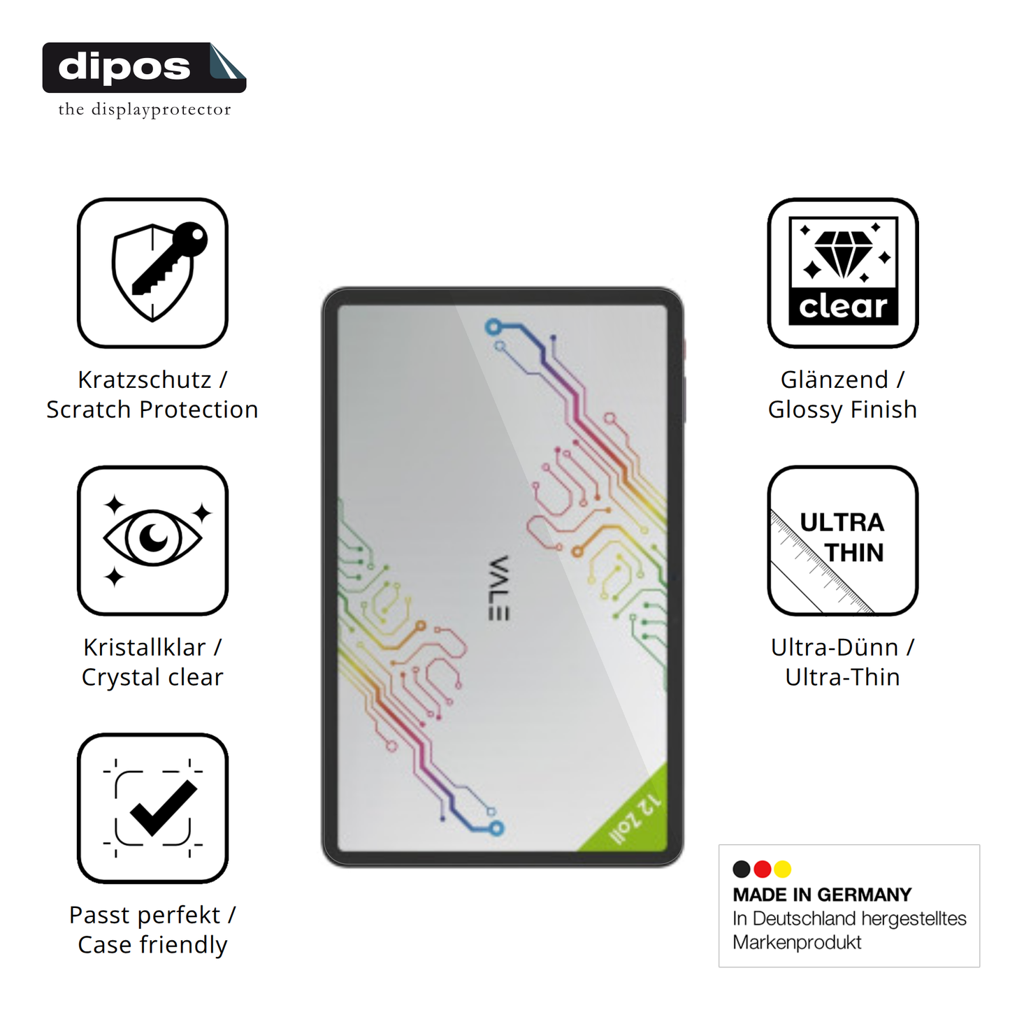 Displayschutz hergestellt in Deutschland, höchste Qualität made in Germany