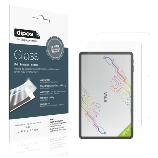 Matte Displayschutzfolie von dipos passend für Vale V12X LTE 12.6 Zoll, 9H kratzfest und blasenfrei montiert