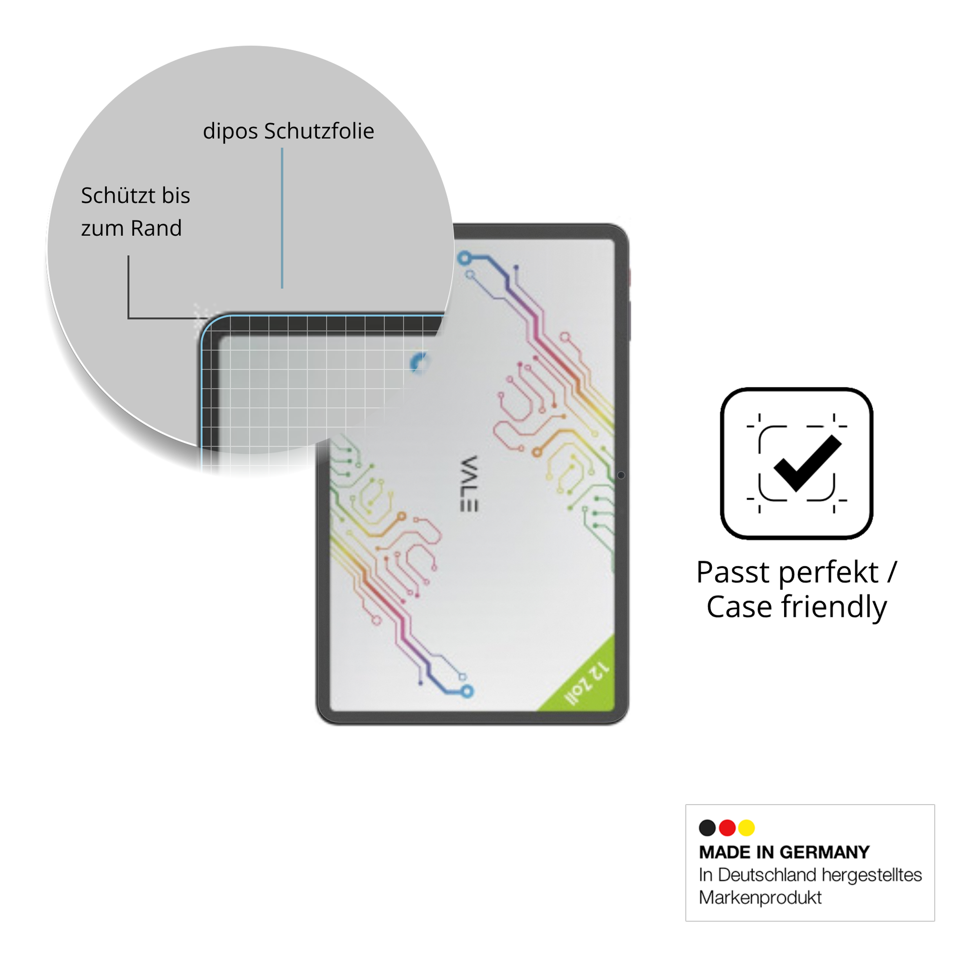 Schutzglasfolie mit optimaler Passform, zur Verwendung mit Hüllen geeignet