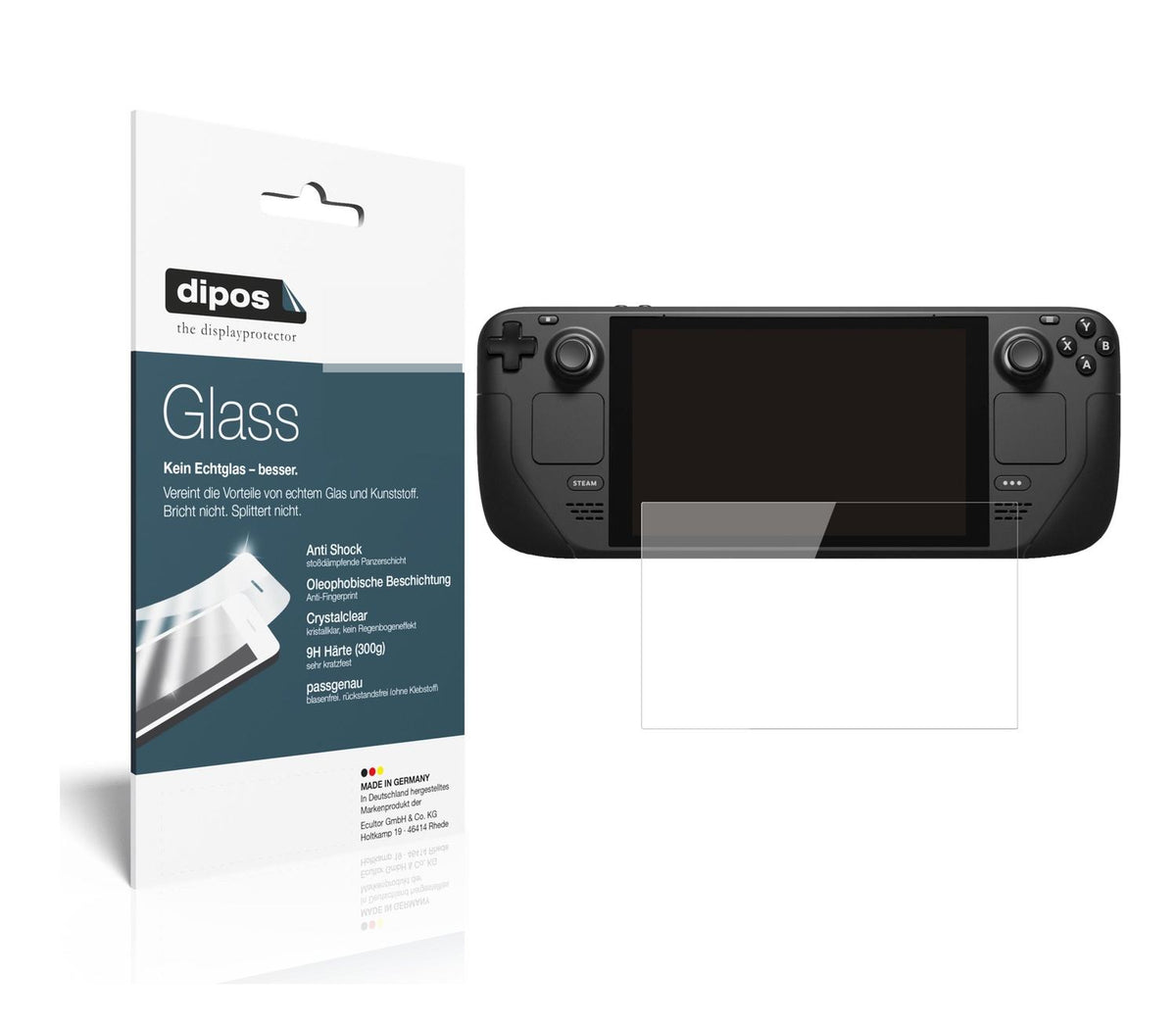 Klare Displayschutzfolie von dipos passend für Valve Steam Deck, 9H kratzfest und blasenfrei montiert