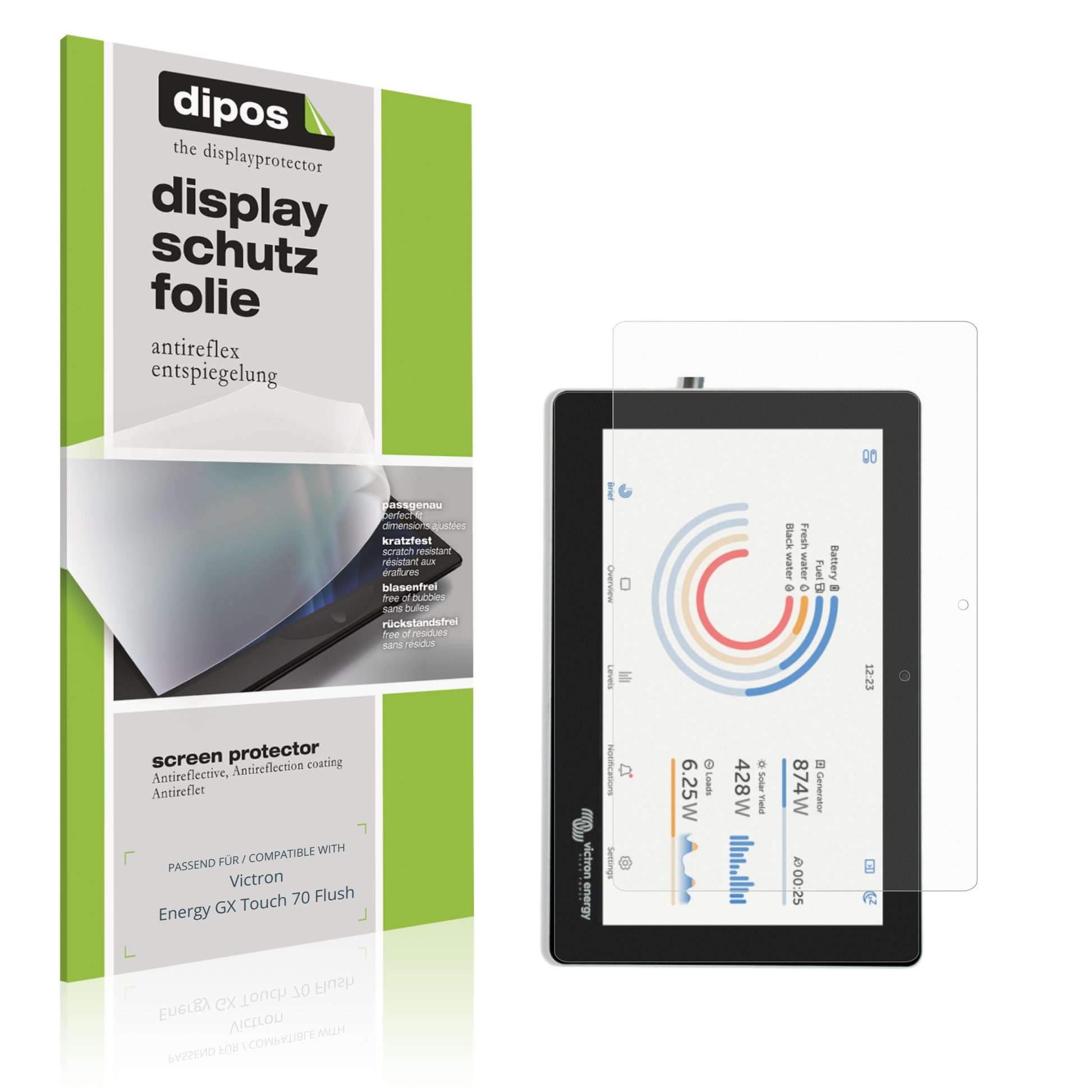 Matte Displayschutzfolie von dipos passend für Victron Energy GX Touch 70 Flush, präziser Zuschnitt und blasenfrei montiert