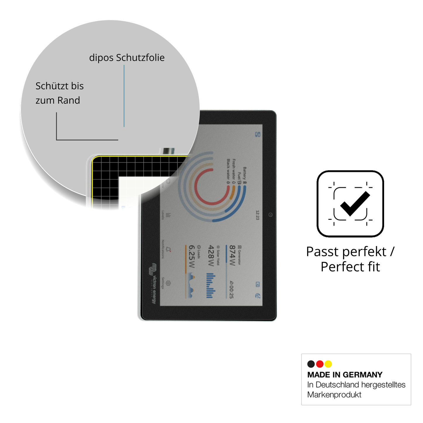 Schutz gegen Kratzer auf dem Victron Energy GX Touch 70 Flush Glas durch Schlüssel oder Ähnliches