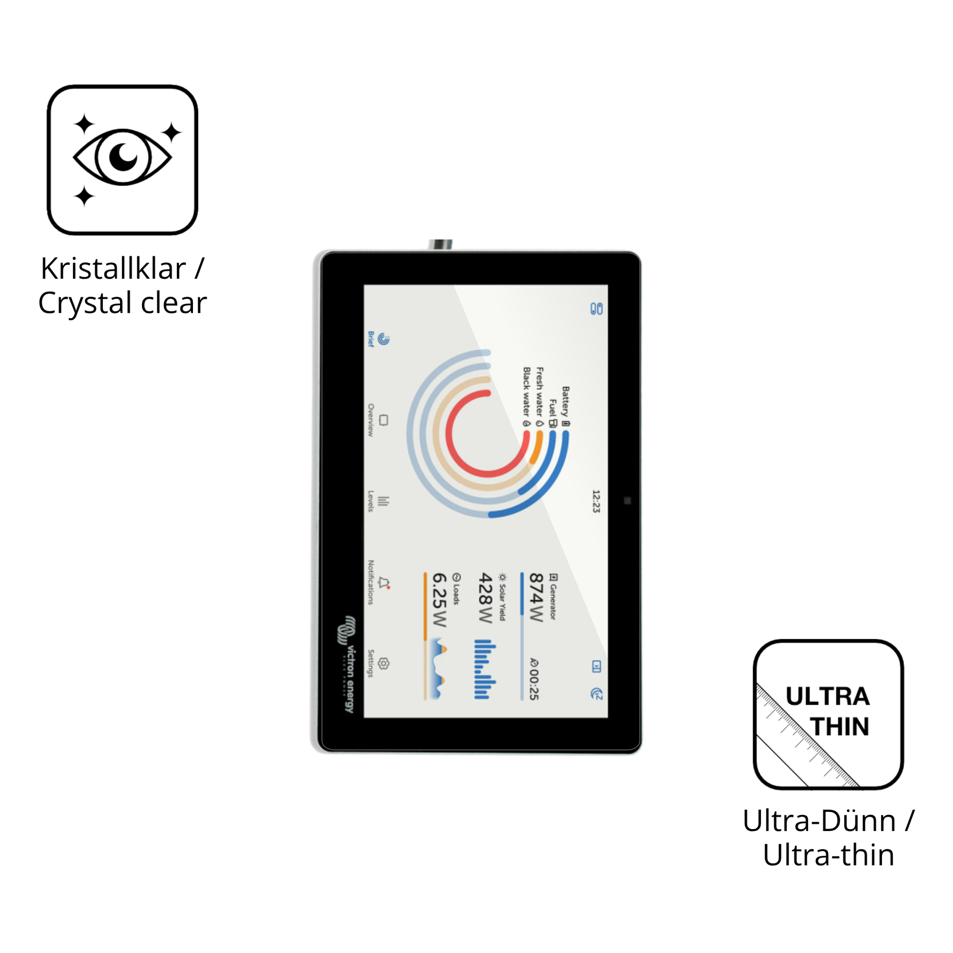 Dünne und klare Folie passend zugeschnitten für Victron Energy GX Touch 70 Flush