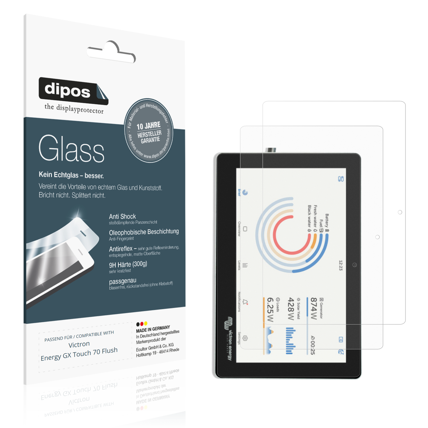 Matte Displayschutzfolie von dipos passend für Victron Energy GX Touch 70 Flush, 9H kratzfest und blasenfrei montiert