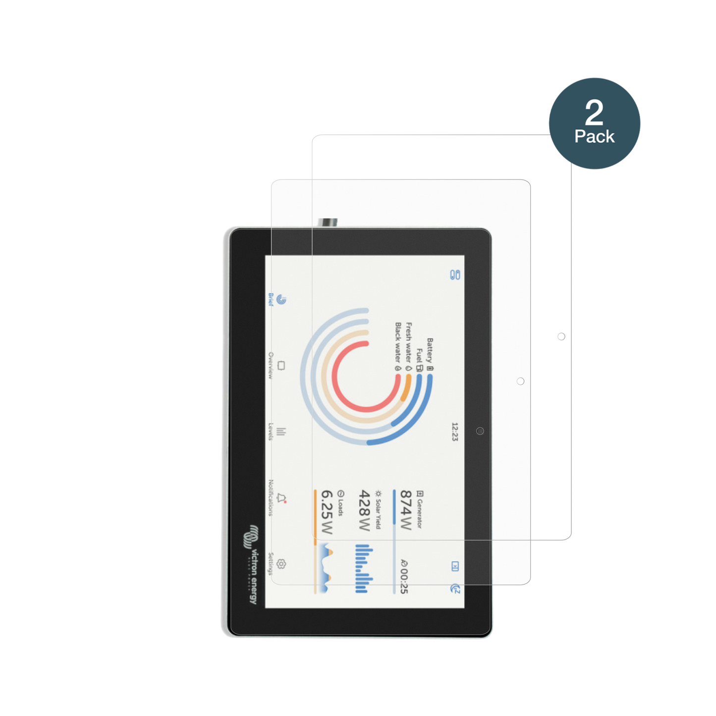 VictronEnergy GX Touch 70 Flush mit aufgebrachter dipos Panzerfolie, die lästige Fingerabdrücke minimiert