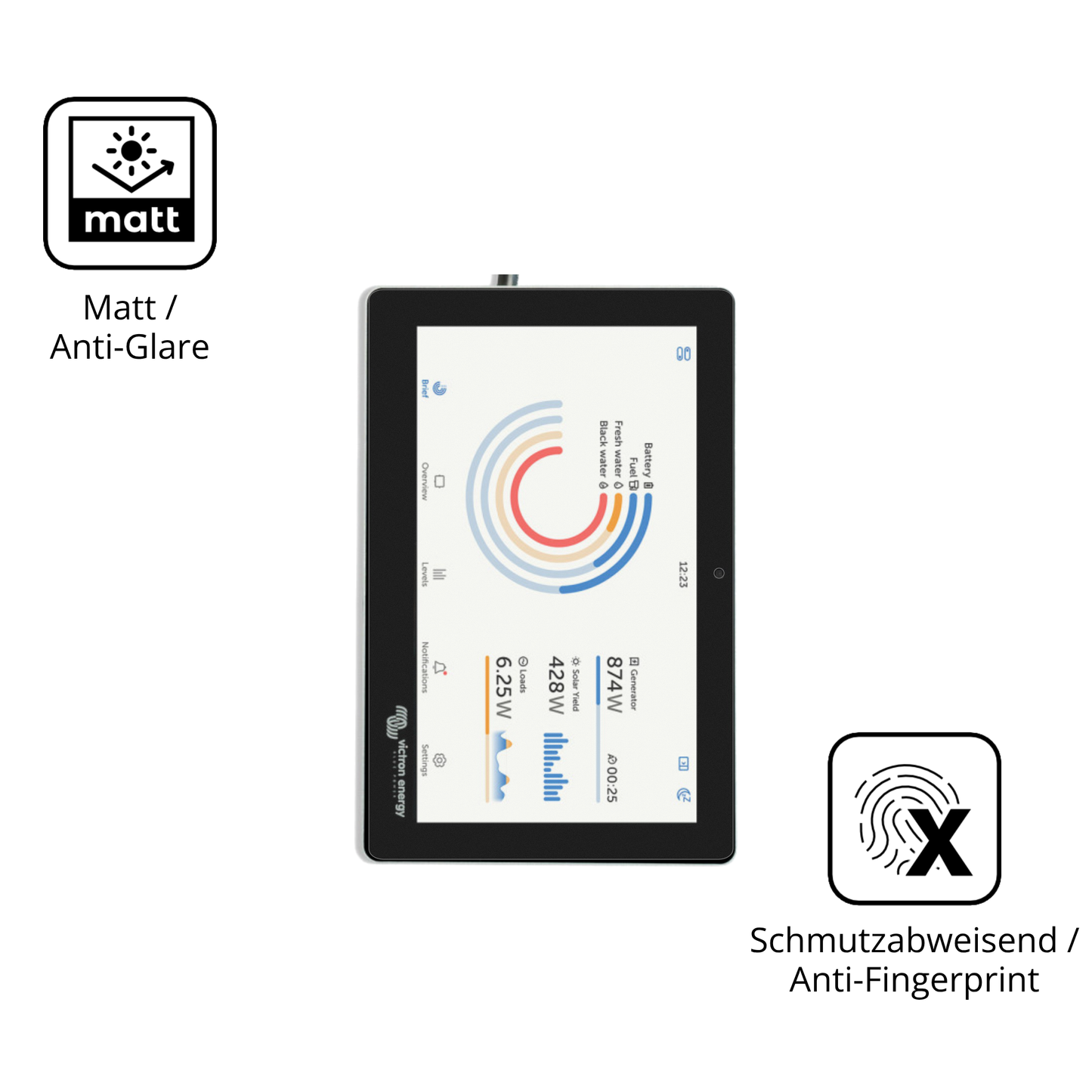 9H Hartbeschichtete, flexible Folie passend zugeschnitten für Victron Energy GX Touch 70 Flush