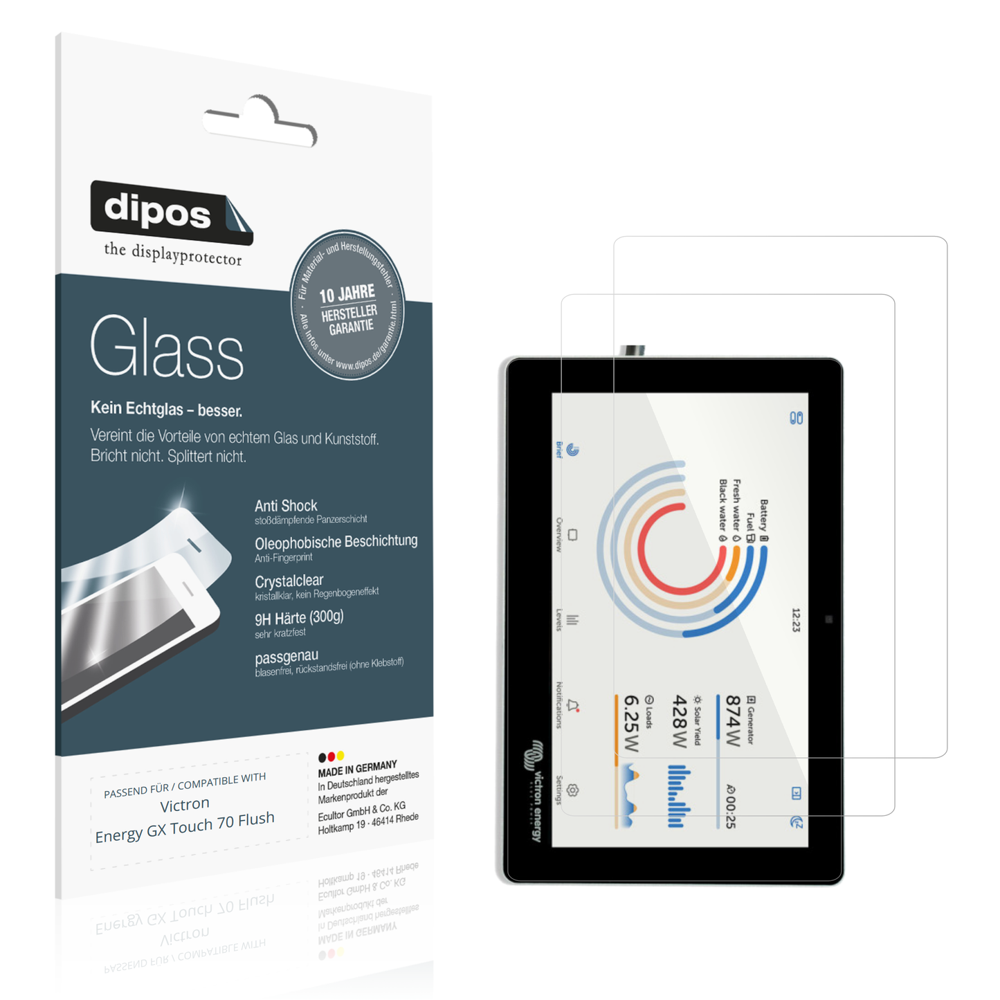 Klare Displayschutzfolie von dipos passend für Victron Energy GX Touch 70 Flush, 9H kratzfest und blasenfrei montiert