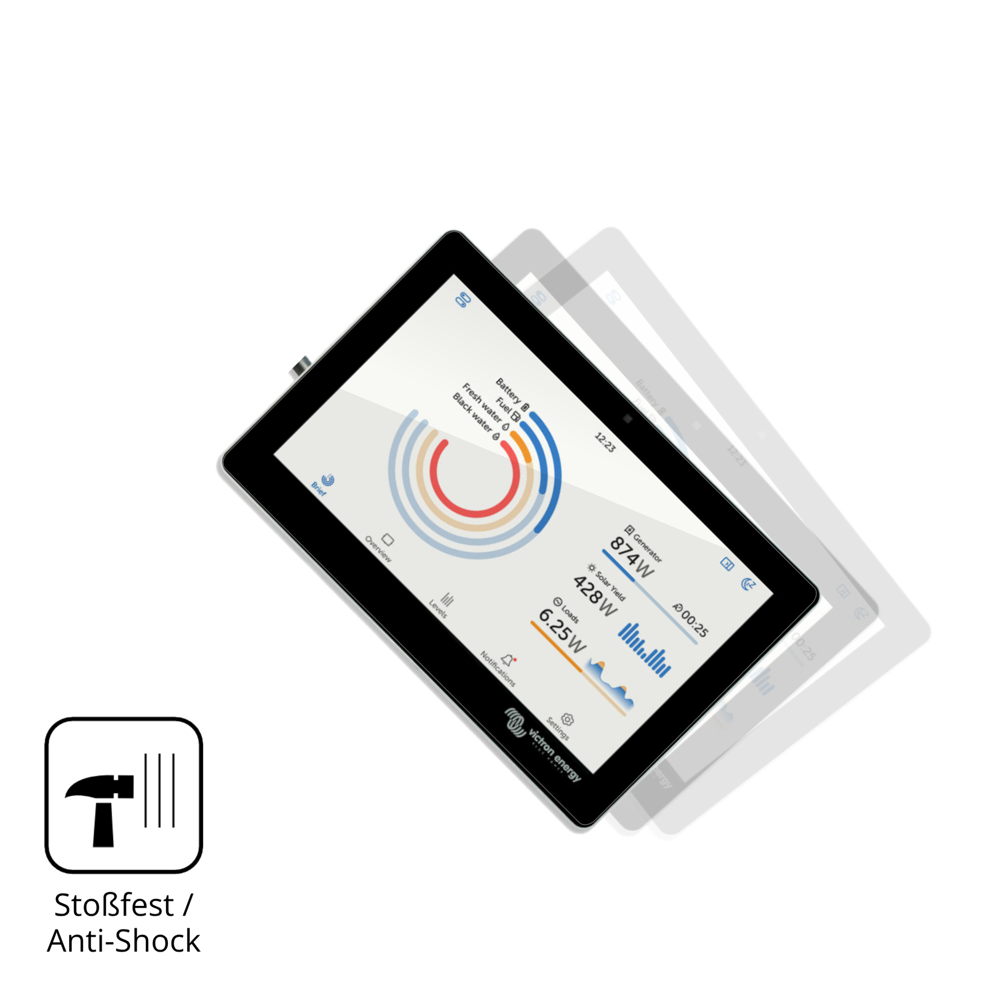 Schutz gegen Kratzer auf dem Victron Energy GX Touch 70 Flush Glas durch Schlüssel, Stöße gegen die Tischkante oder Stürze