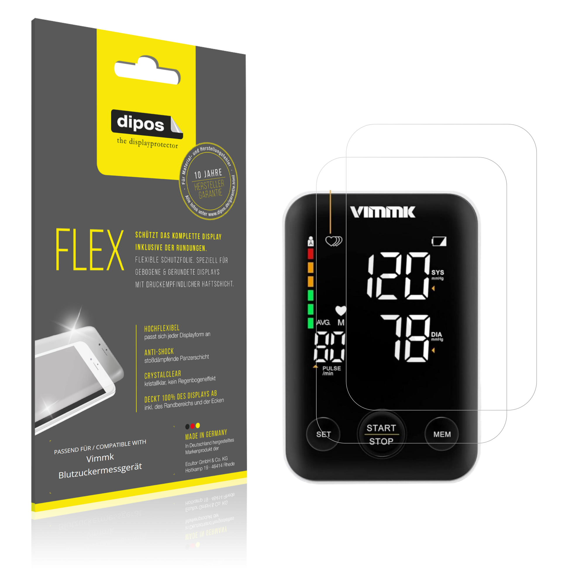 Klare Displayschutzfolie von dipos passend für Vimmk Blutzuckermessgerät, 100% Displayabdeckung und blasenfreie Montage