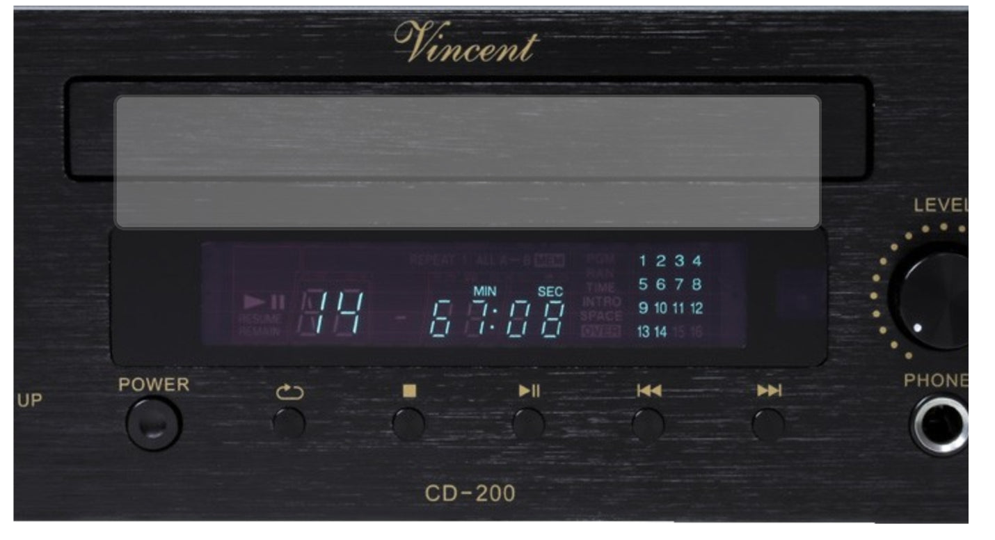 VincentCD-200 mit aufgebrachter dipos Displayschutzfolie, die lästige Fingerabdrücke minimiert