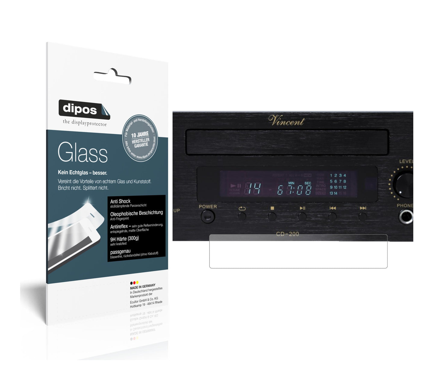 Matte Displayschutzfolie von dipos passend für Vincent CD-200, 9H kratzfest und blasenfrei montiert