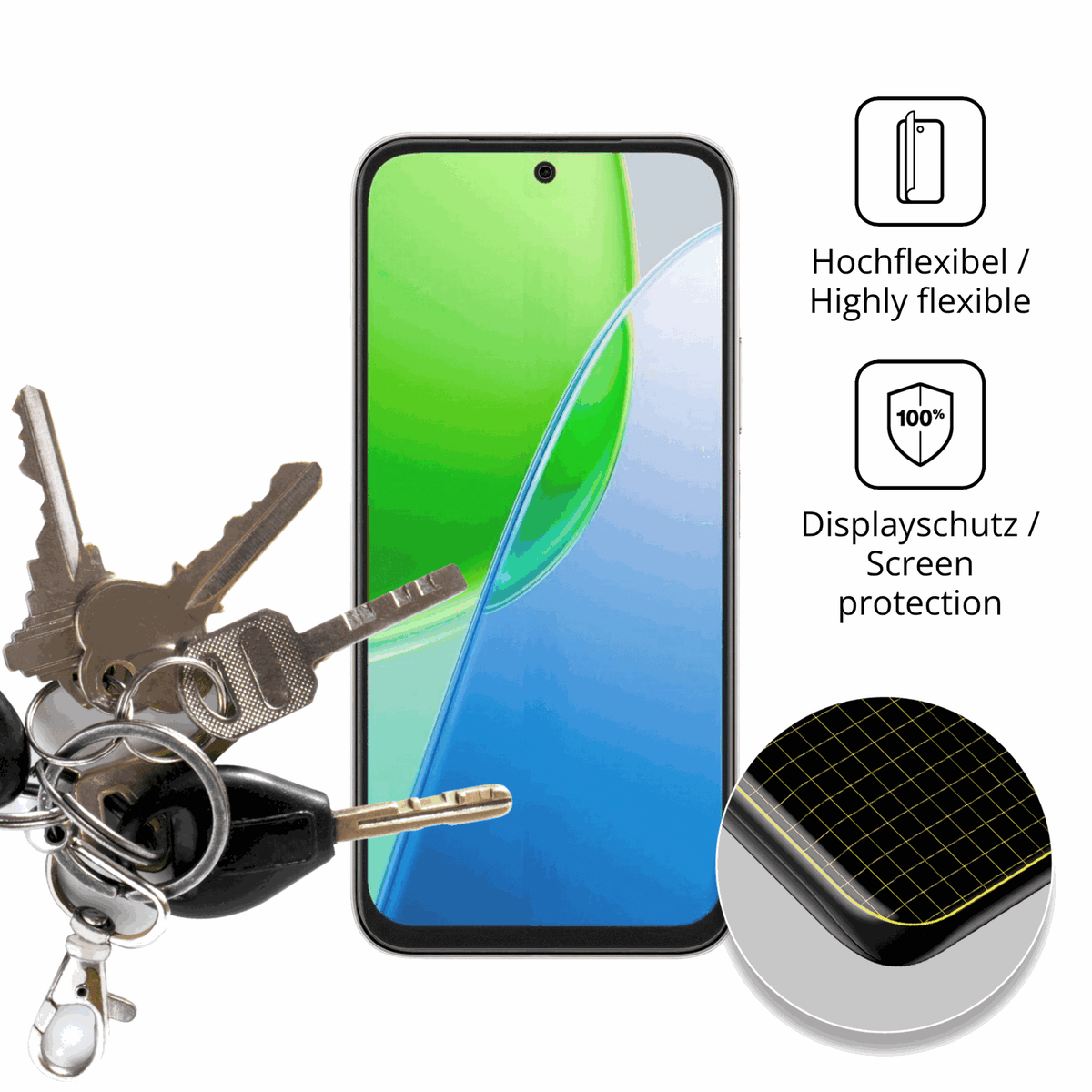 dipos Displayschutz f�r Vivo Y31d, transparente Oberfl�che, perfekte Passform auch f�r die Rundungen