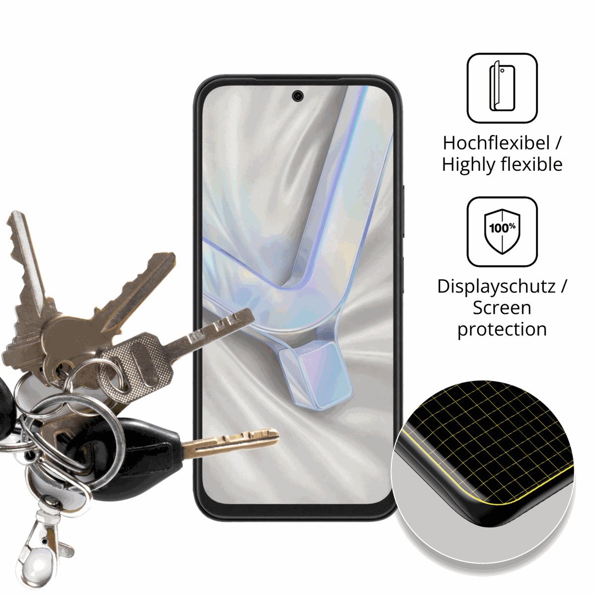 dipos Displayschutz für Vivo Y31d Pro, transparente Oberfläche, perfekte Passform auch für die Rundungen