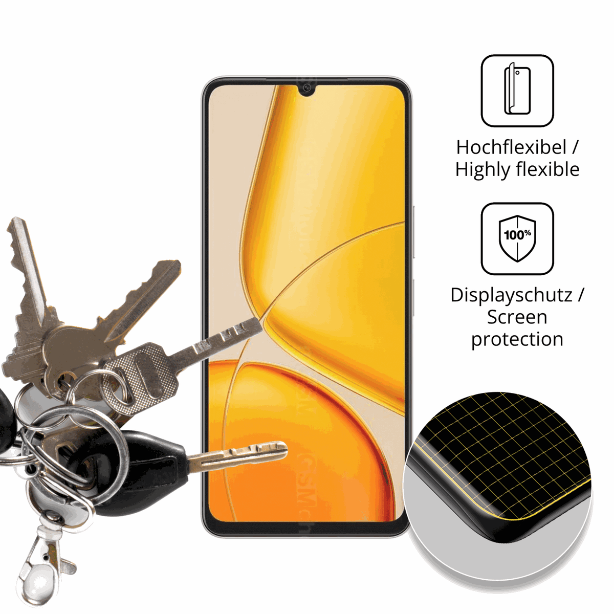dipos Displayschutz für Vivo Y37 Plus, transparente Oberfläche, perfekte Passform auch für die Rundungen