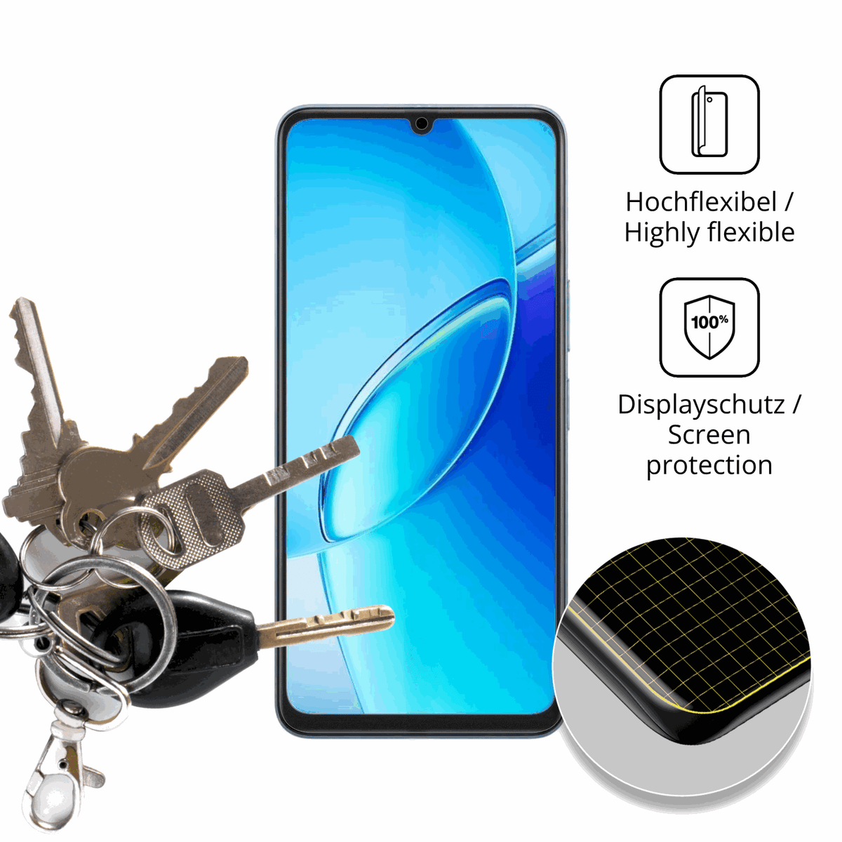 dipos Displayschutz für Vivo Y60, transparente Oberfläche, perfekte Passform auch für die Rundungen