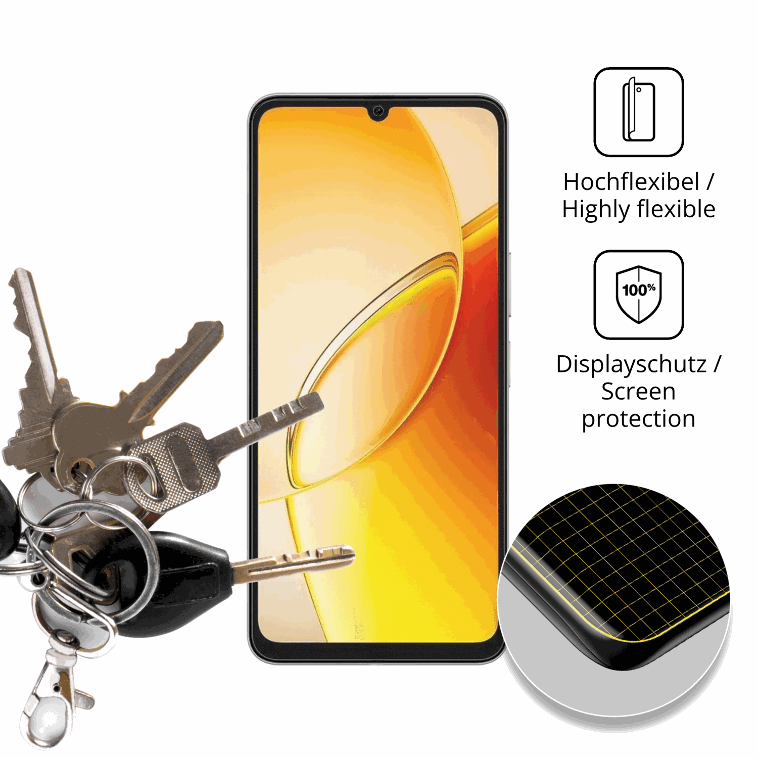 dipos Displayschutz für Vivo Y6t, transparente Oberfläche, perfekte Passform auch für die Rundungen