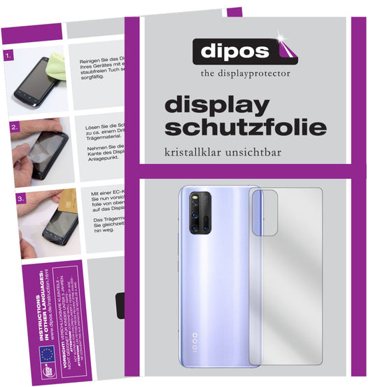 Klare Displayschutzfolie von dipos passend für Vivo iQOO 3 5G Rückseite, präziser Zuschnitt und blasenfrei montiert