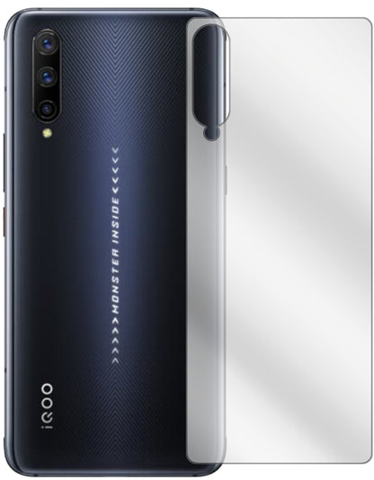 VivoIQOO Pro 5G Rückseite mit aufgebrachter dipos Displayschutzfolie, glasklare Darstellung ohne Einschränkungen