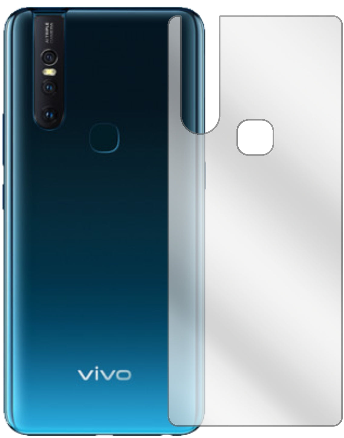 VivoV15 Pro Rückseite mit aufgebrachter dipos Displayschutzfolie, glasklare Darstellung ohne Einschränkungen