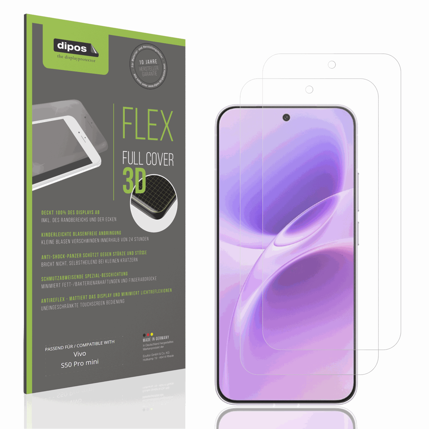 Matte Displayschutzfolie von dipos passend für Vivo S50 Pro mini, 100% Displayabdeckung und blasenfreie Montage