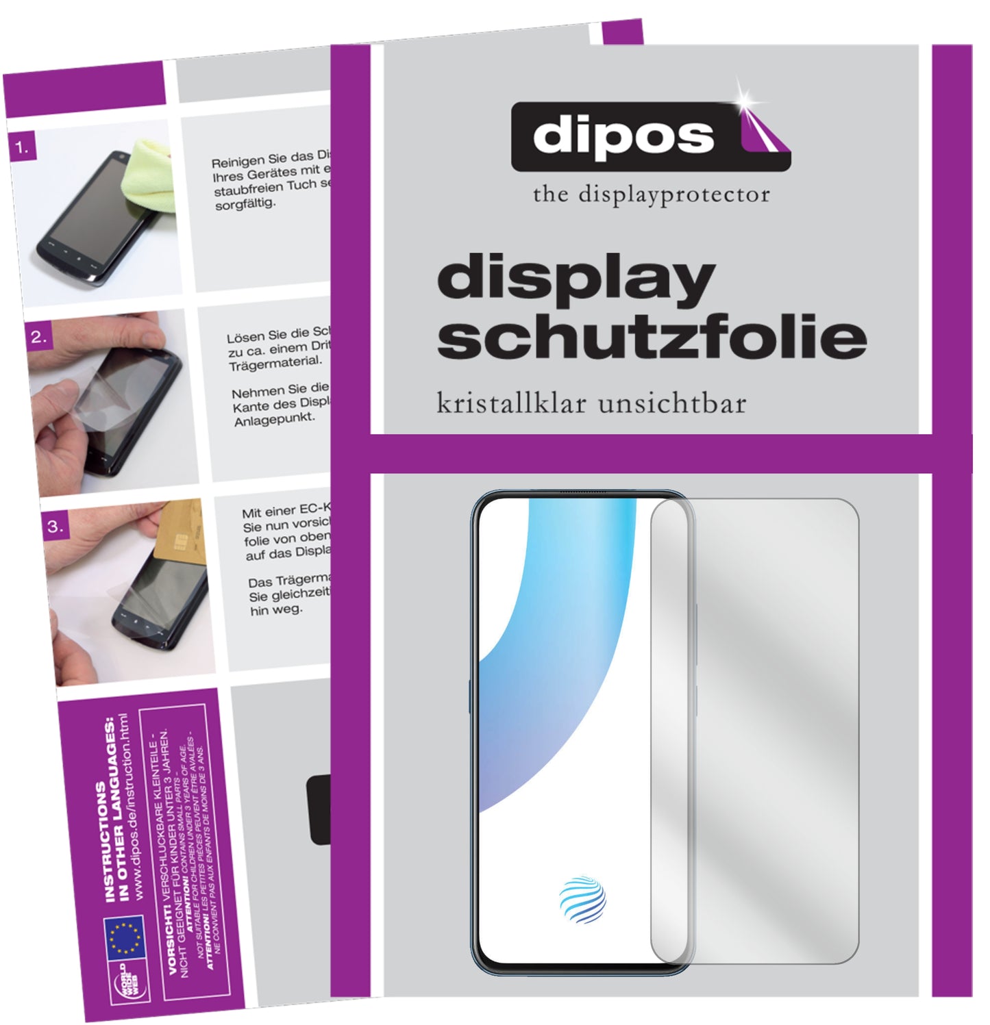 Klare Displayschutzfolie von dipos passend für Vivo V17 Pro, präziser Zuschnitt und blasenfrei montiert