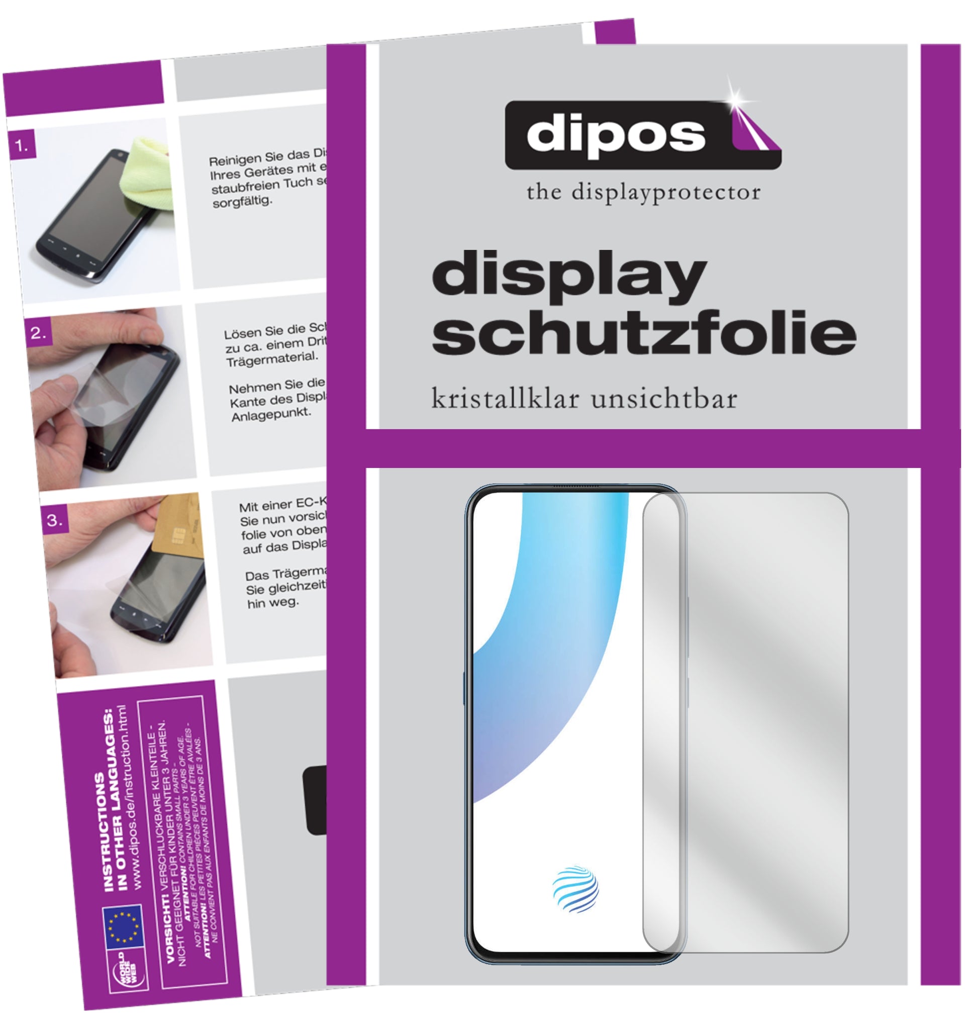 Klare Displayschutzfolie von dipos passend für Vivo V17 Pro, präziser Zuschnitt und blasenfrei montiert