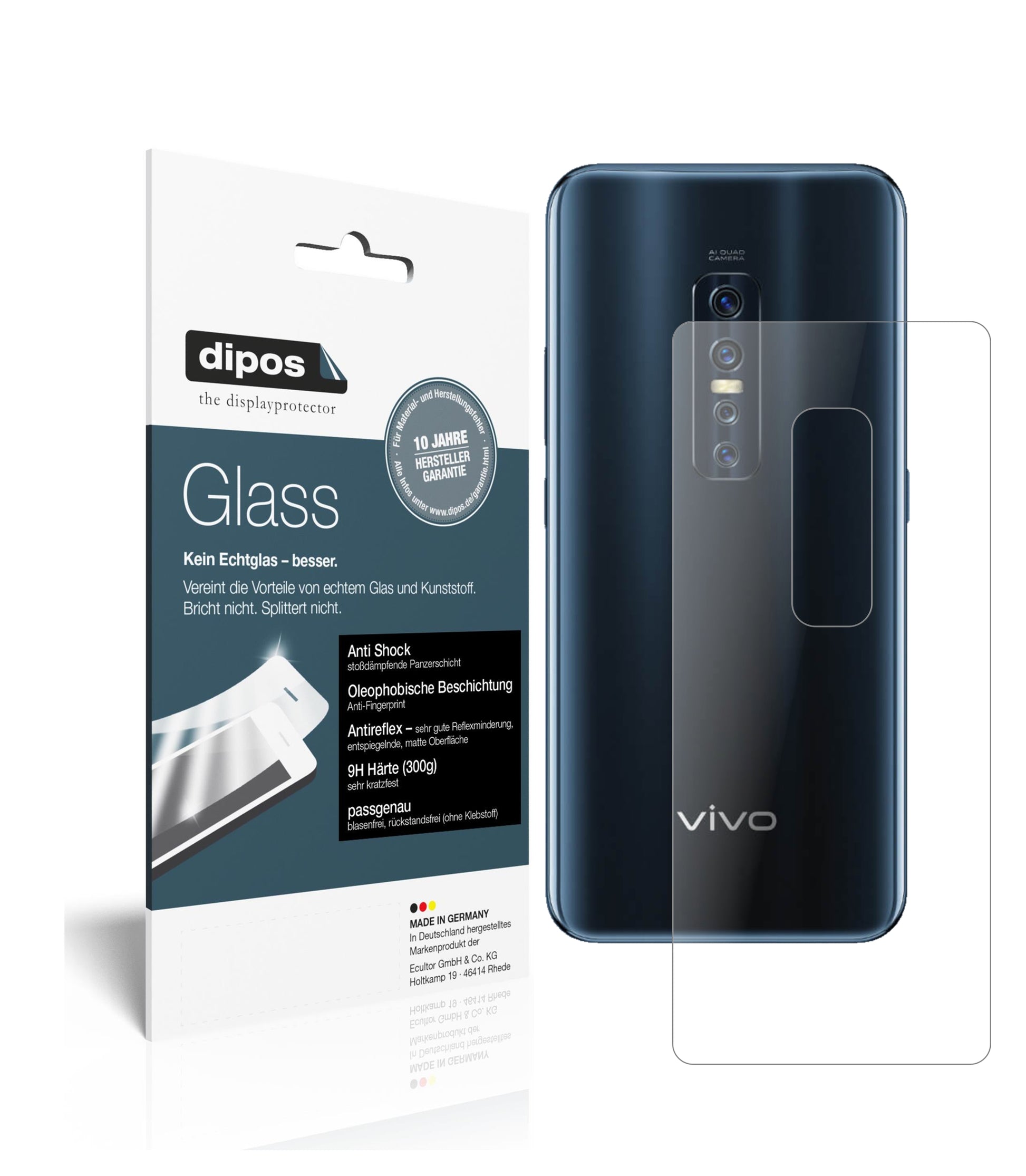 Matte Displayschutzfolie von dipos passend für Vivo V17 Pro Rückseite, 9H kratzfest und blasenfrei montiert