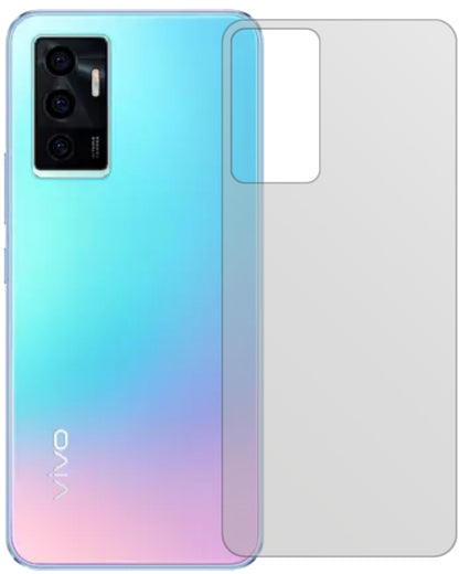 VivoV23e 5G Rückseite mit aufgebrachter dipos Displayschutzfolie, die lästige Fingerabdrücke minimiert
