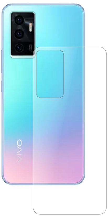 VivoV23e 5G Rückseite mit aufgebrachter dipos Panzerfolie, die lästige Fingerabdrücke minimiert