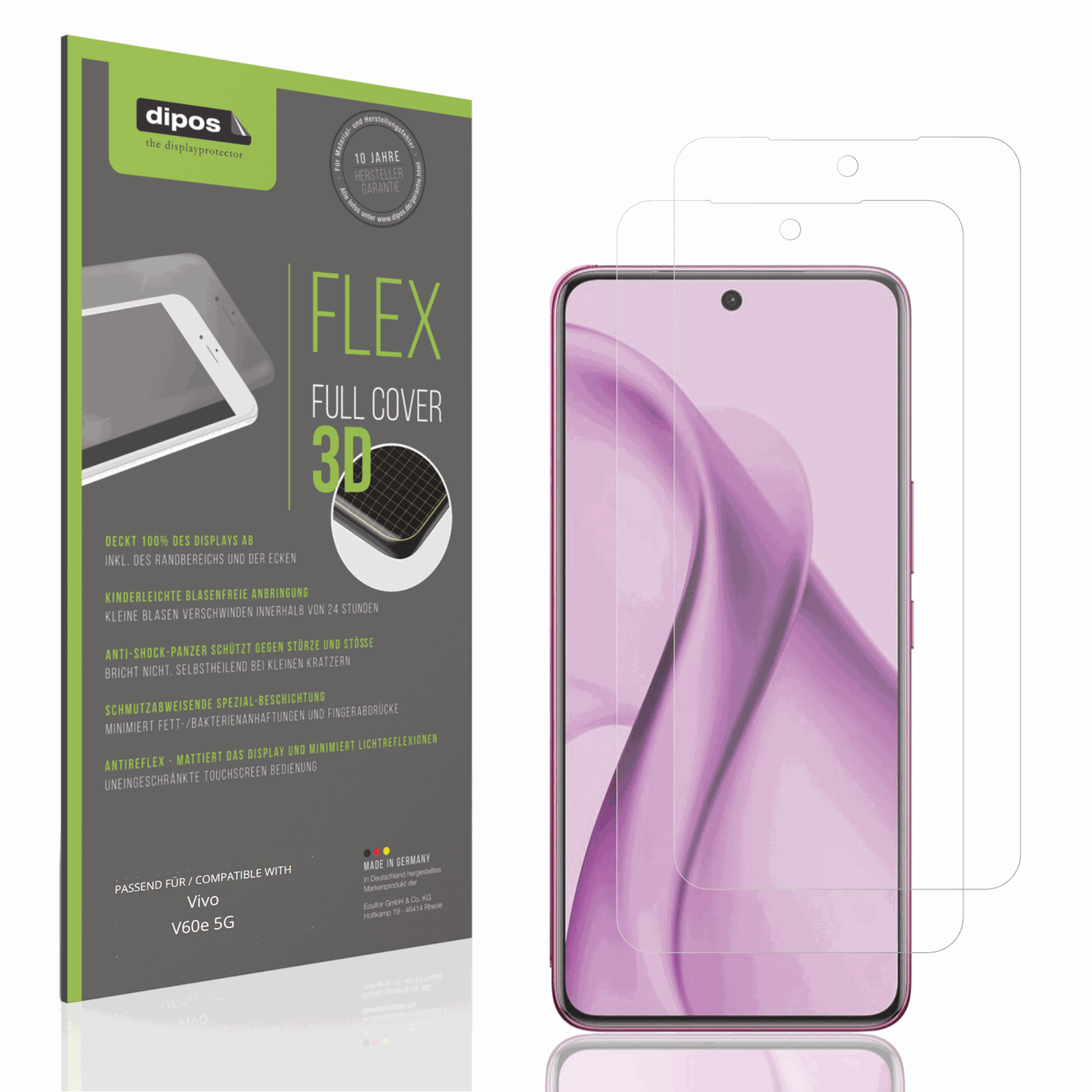 Matte Displayschutzfolie von dipos passend für vivov60e 5g, 100% Displayabdeckung und blasenfreie Montage