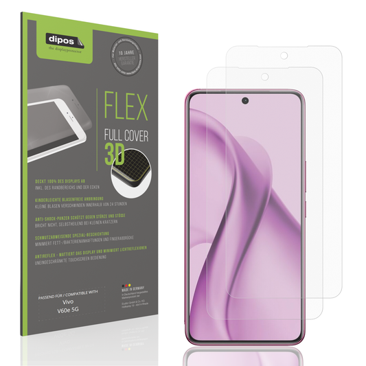 Matte Displayschutzfolie von dipos passend für vivov60e 5g, 100% Displayabdeckung und blasenfreie Montage