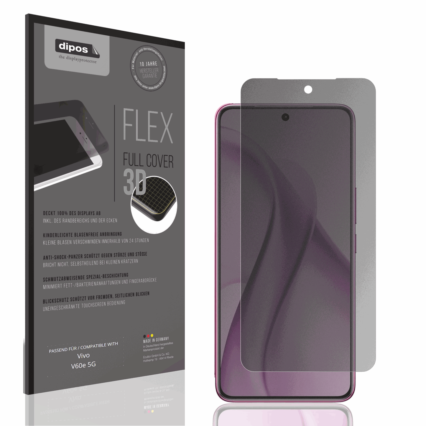 Blickschutzfolie von dipos passend für vivov60e 5g, 100% Displayabdeckung und blasenfreie Montage