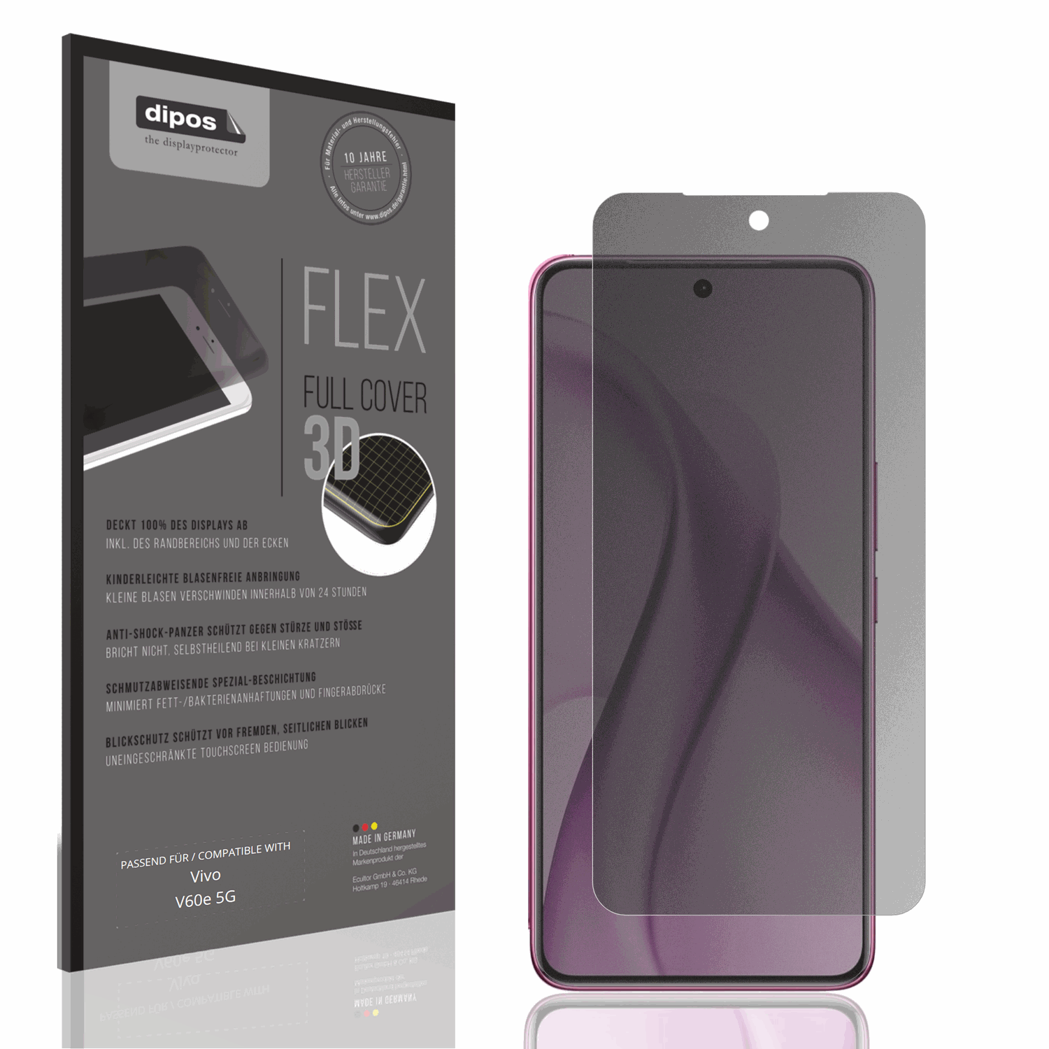 Blickschutzfolie von dipos passend für vivov60e 5g, 100% Displayabdeckung und blasenfreie Montage