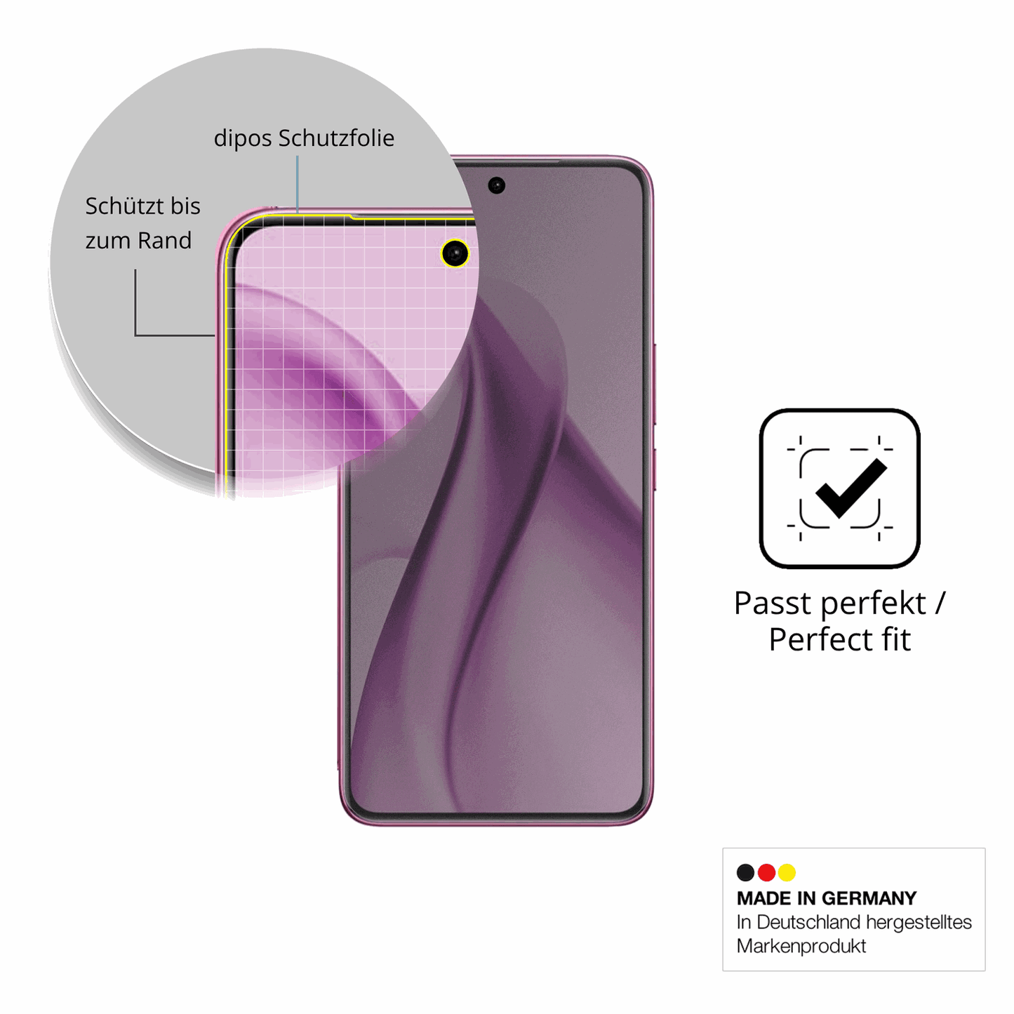 Schutz gegen Kratzer auf dem vivov60e 5g Glas durch Schlüssel, Stöße gegen die Tischkante oder Stürze