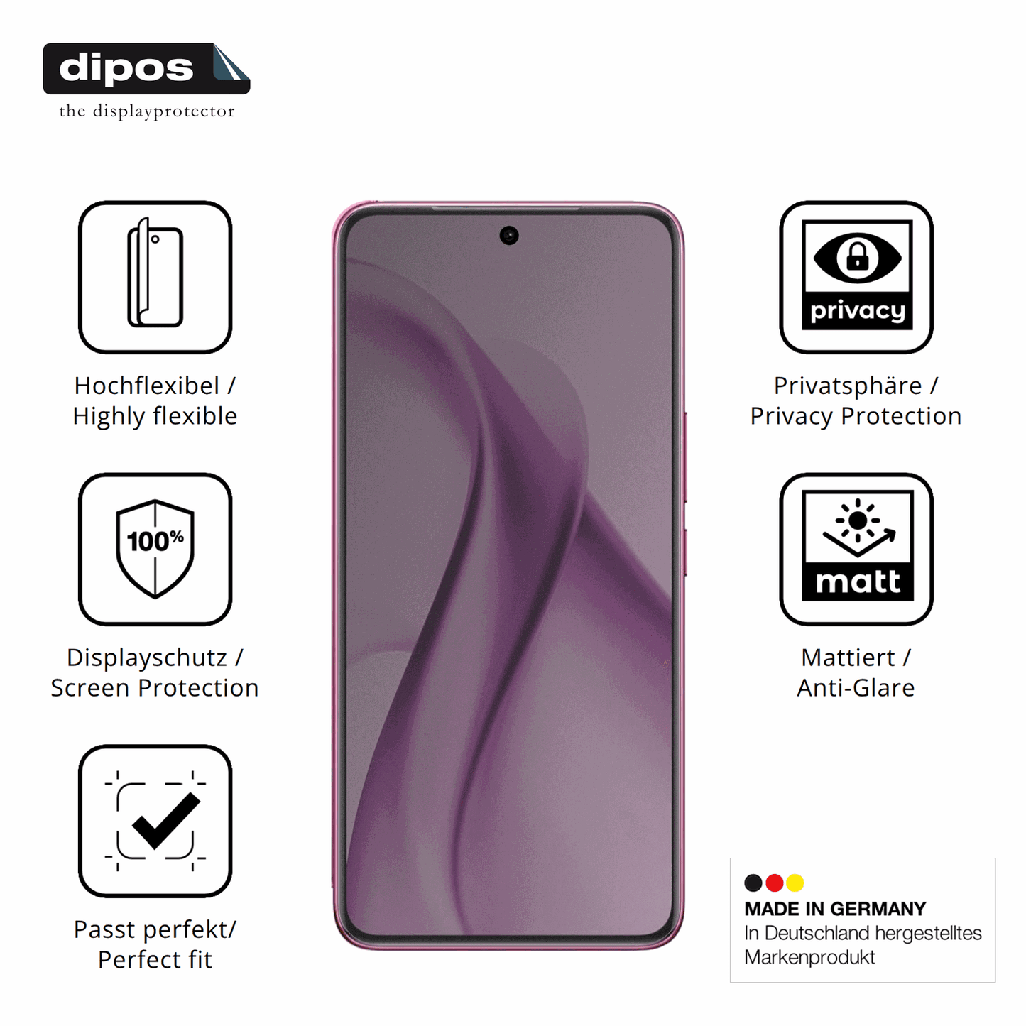 Flexible TPU-Folie passend zugeschnitten für vivov60e 5g, mit Privatsphäre-Schutz durch Sichtschutz-Folie