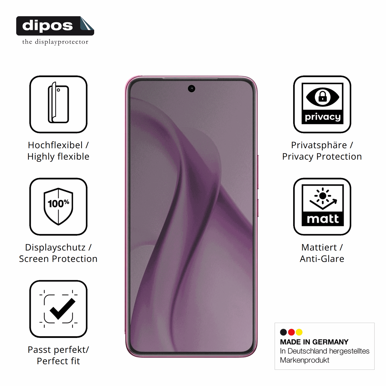 Flexible TPU-Folie passend zugeschnitten für vivov60e 5g, mit Privatsphäre-Schutz durch Sichtschutz-Folie