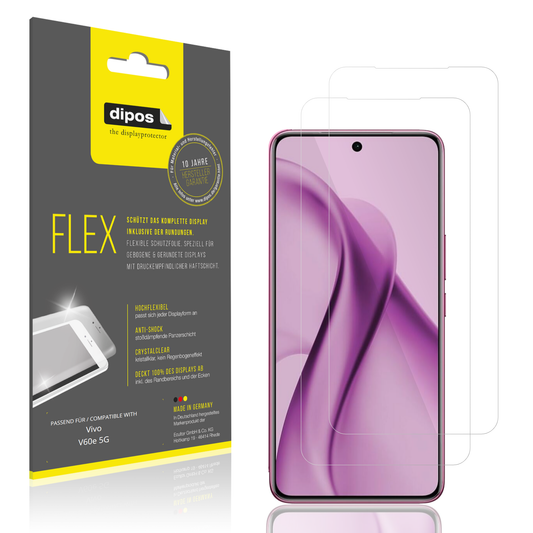 Klare Displayschutzfolie von dipos passend für vivov60e 5g, 100% Displayabdeckung und blasenfreie Montage
