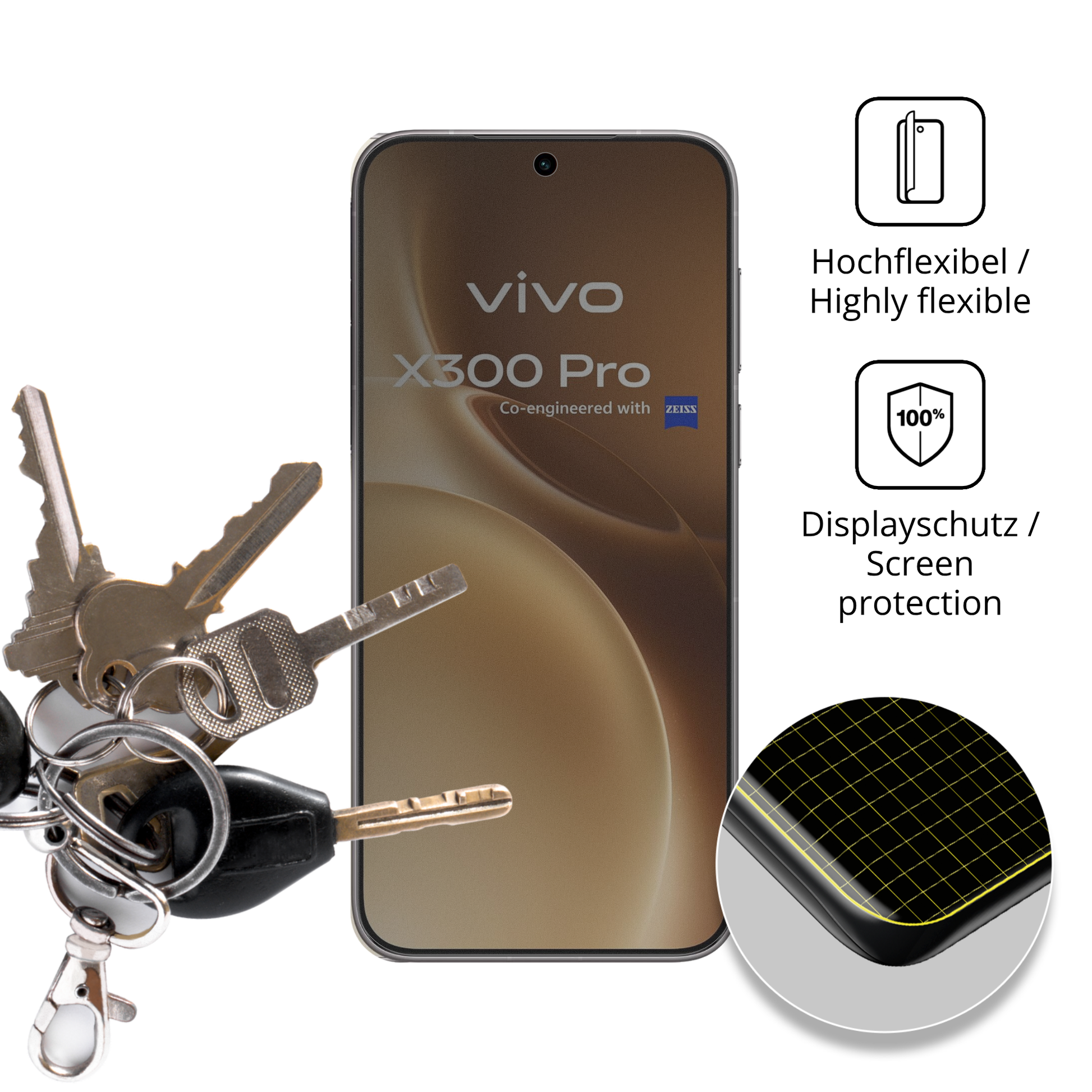dipos Displayschutz für vivox300 pro, mit Blickschutzfilter und perfekter Passform auch für die Rundungen