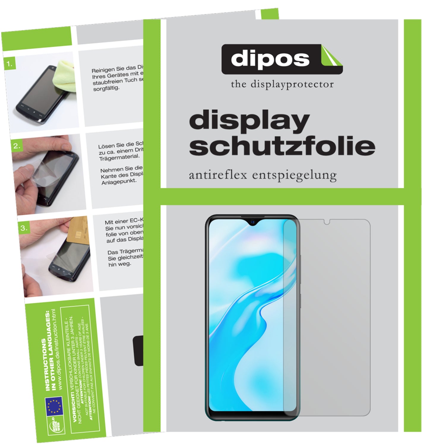 Matte Displayschutzfolie von dipos passend für Vivo Y11s, präziser Zuschnitt und blasenfrei montiert