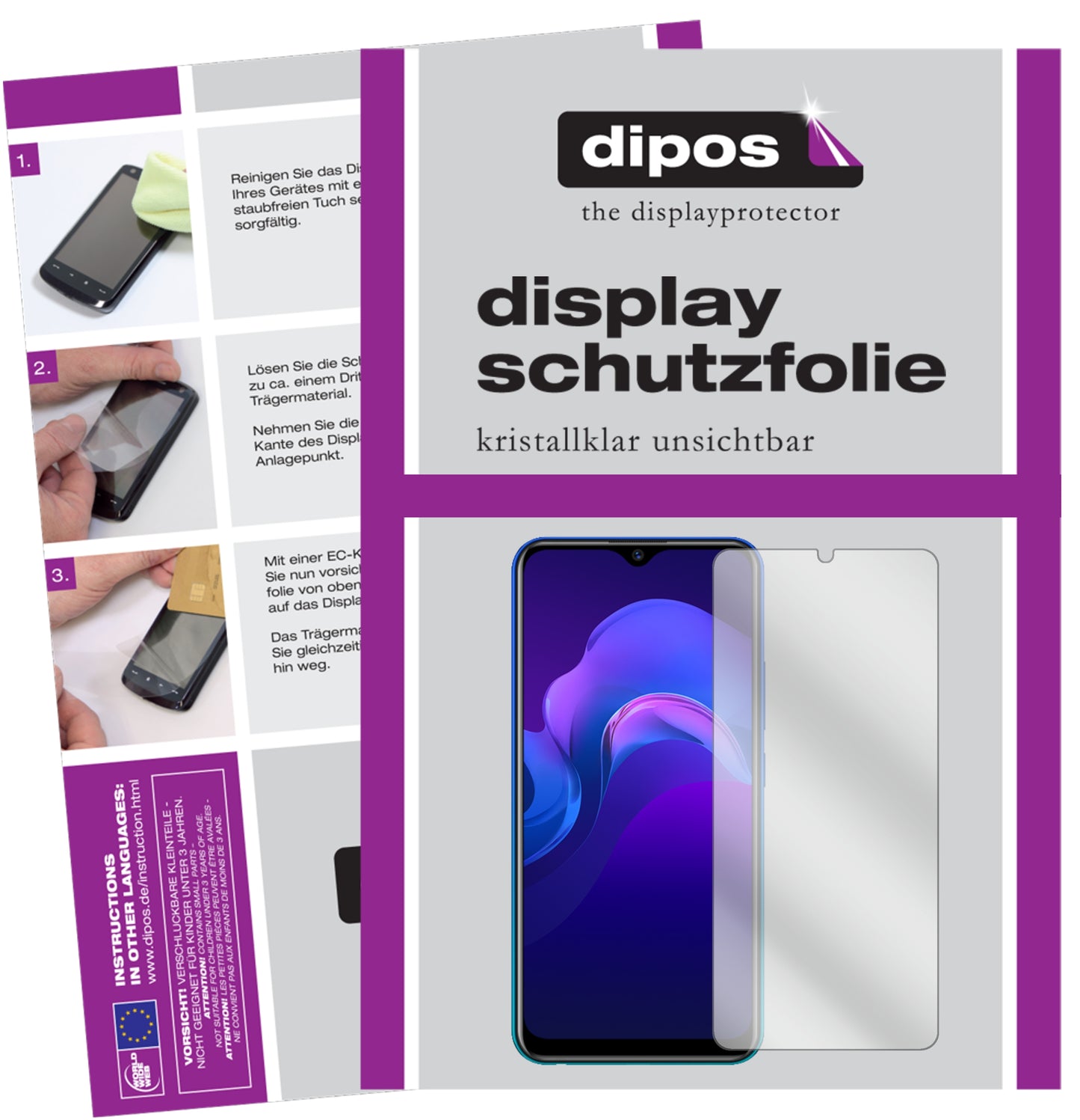 2x Schutzfolie klar für Vivo Y12 Display-Schutzfolie
