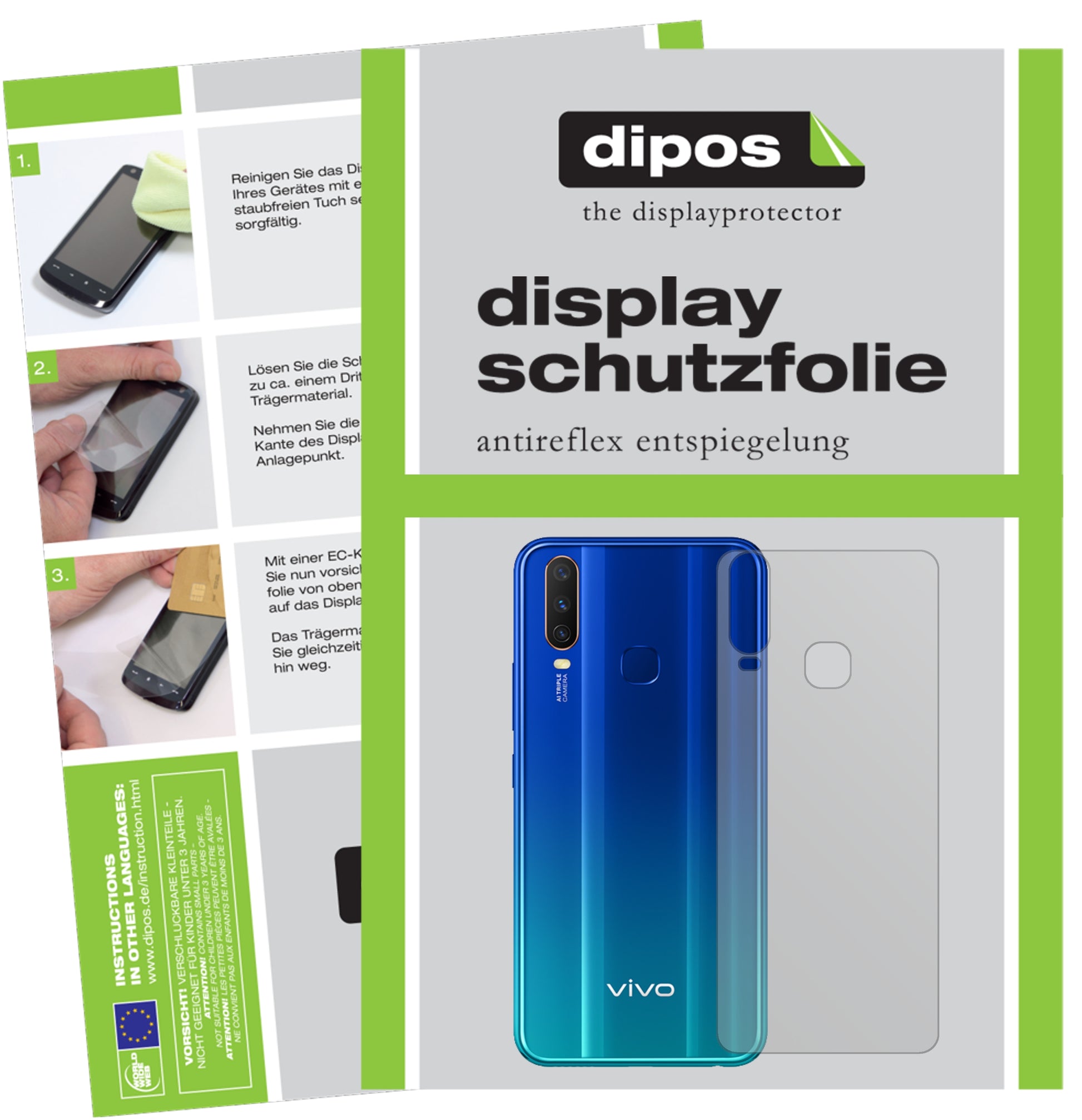 Matte Displayschutzfolie von dipos passend für Vivo Y11 (2019) Rückseite, präziser Zuschnitt und blasenfrei montiert