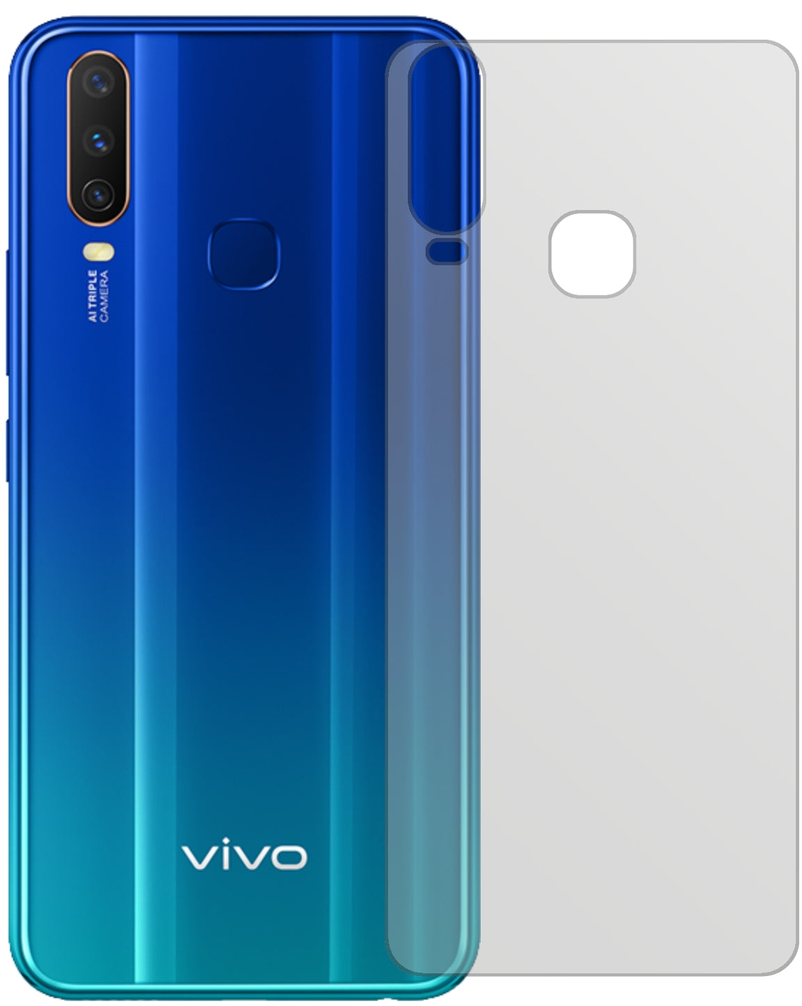 VivoY11 (2019) Rückseite mit aufgebrachter dipos Displayschutzfolie, die lästige Fingerabdrücke minimiert