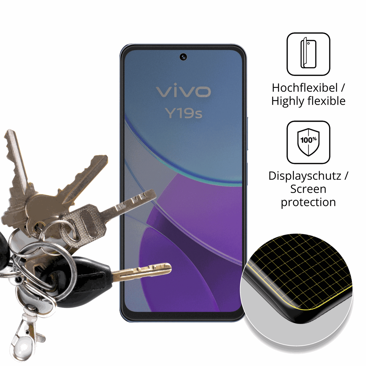 dipos Displayschutz für vivoy19s 5g, mit Blickschutzfilter und perfekter Passform auch für die Rundungen