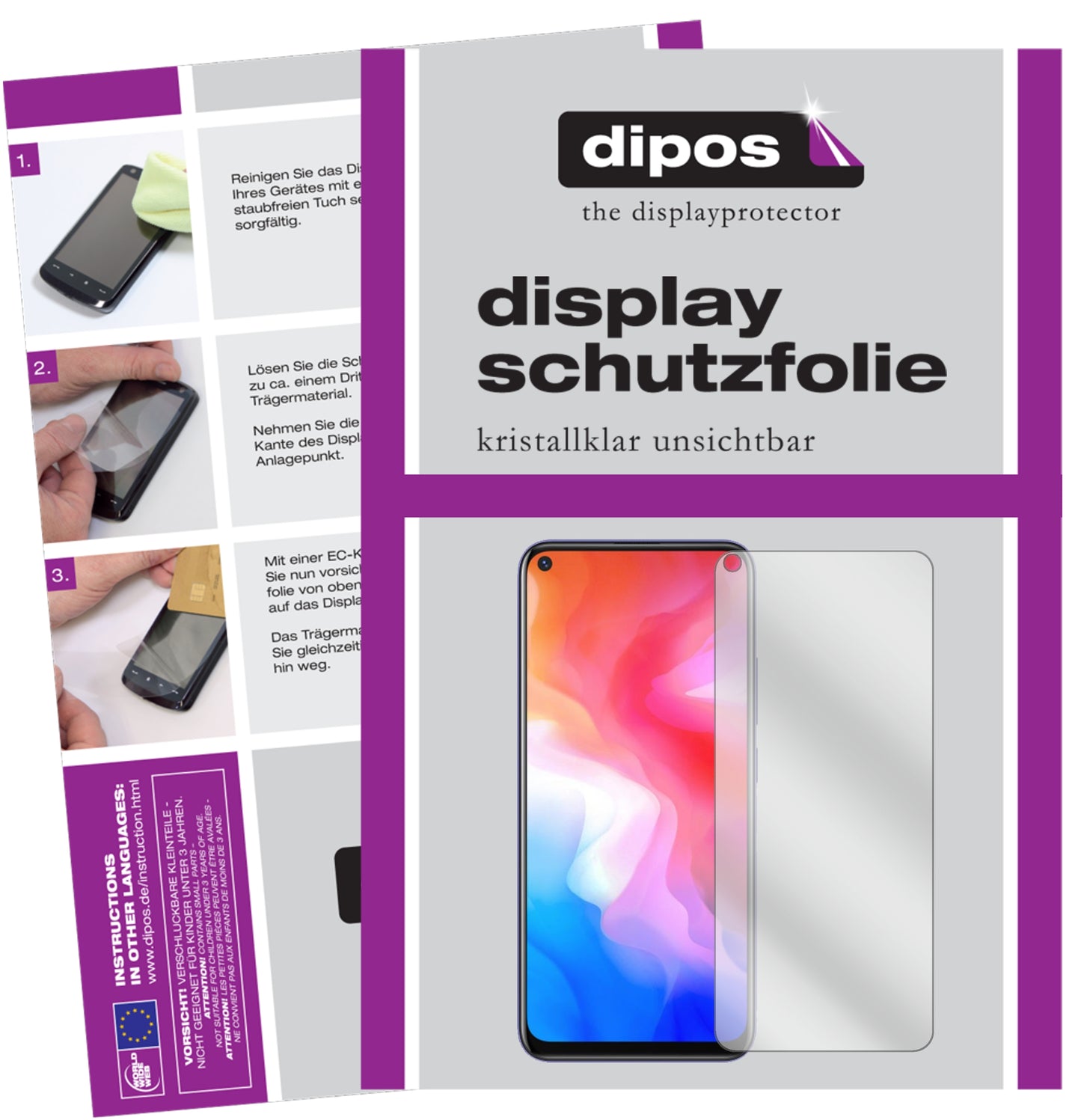Klare Displayschutzfolie von dipos passend für Vivo Y30, präziser Zuschnitt und blasenfrei montiert