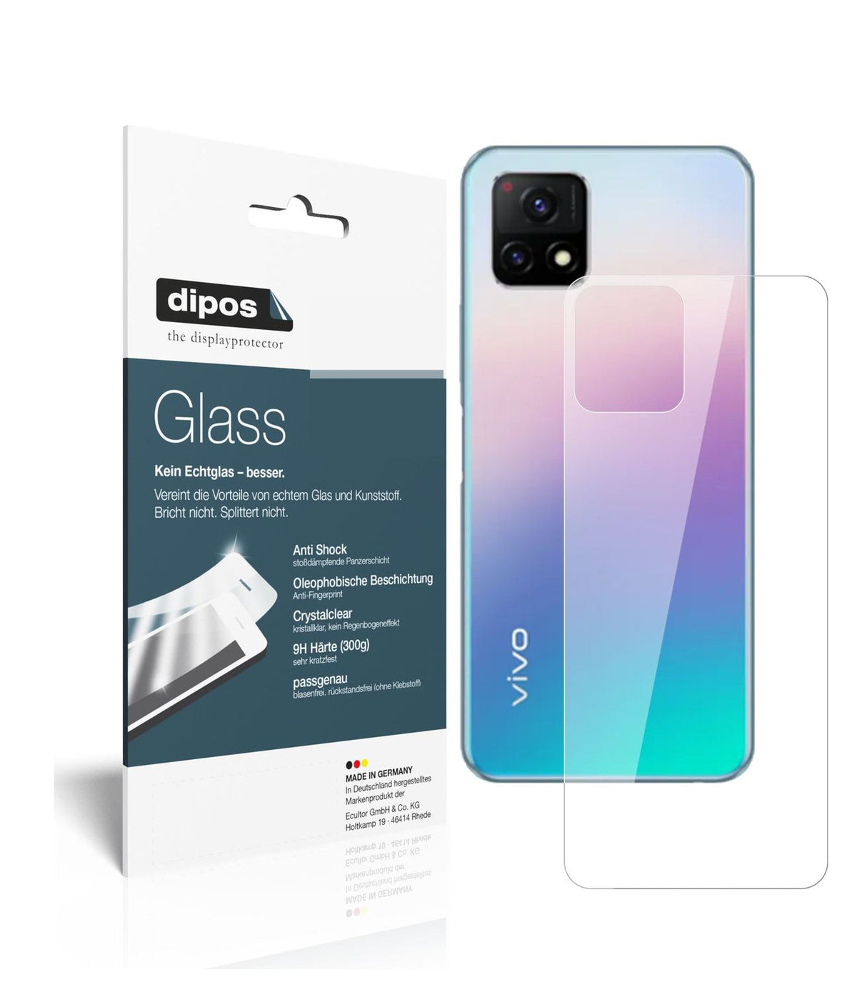 Klare Displayschutzfolie von dipos passend für Vivo Y32 Rückseite, 9H kratzfest und blasenfrei montiert